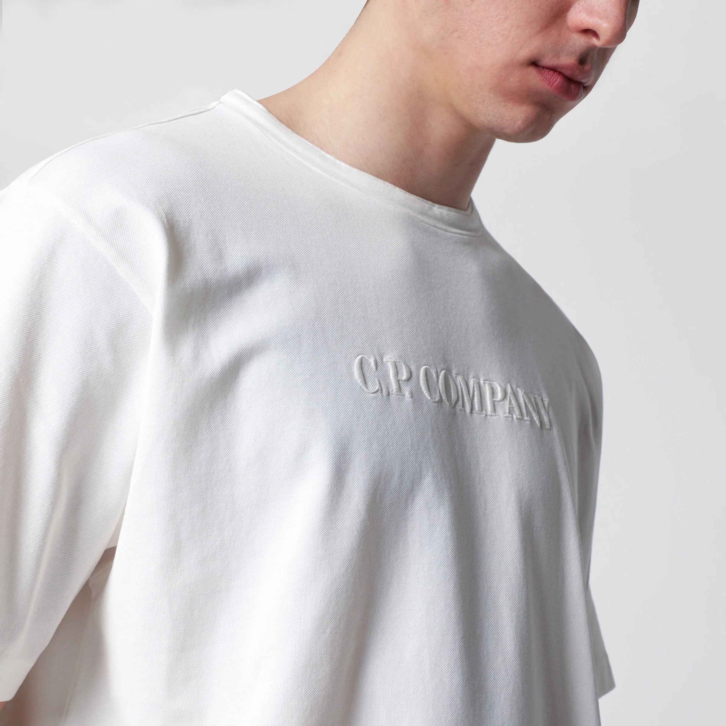 C.P. Company White T-shirt with embroidered logo