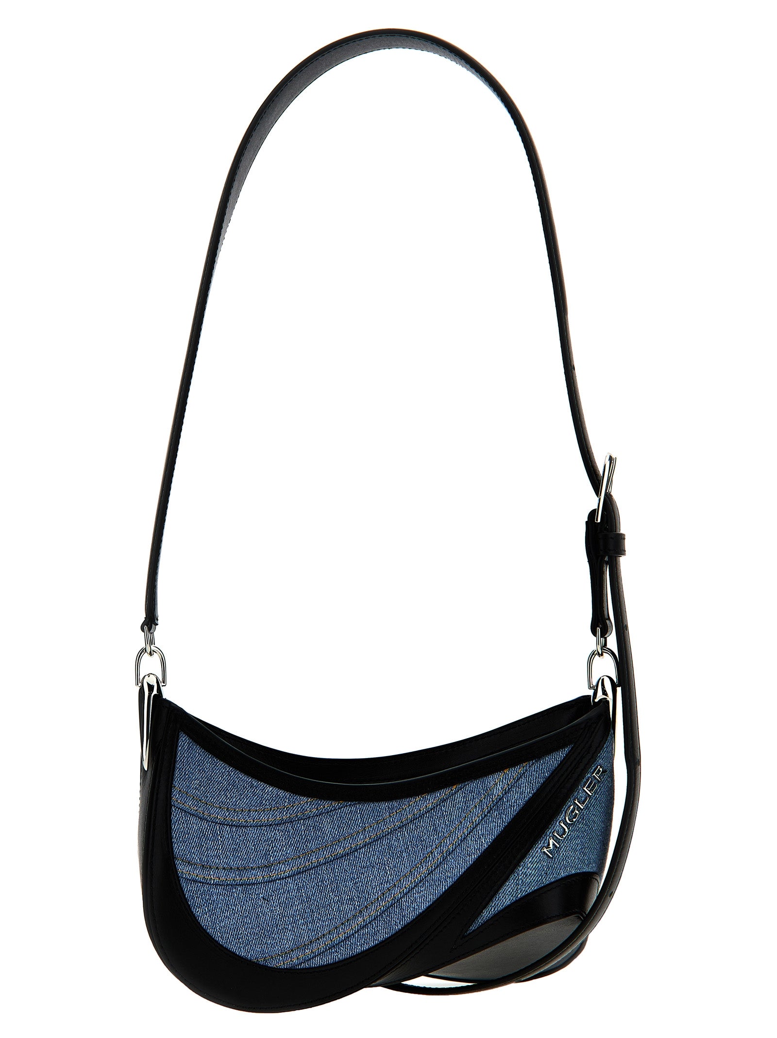 Mugler Small Denim Spiral Curve 01 Shoulder Bag