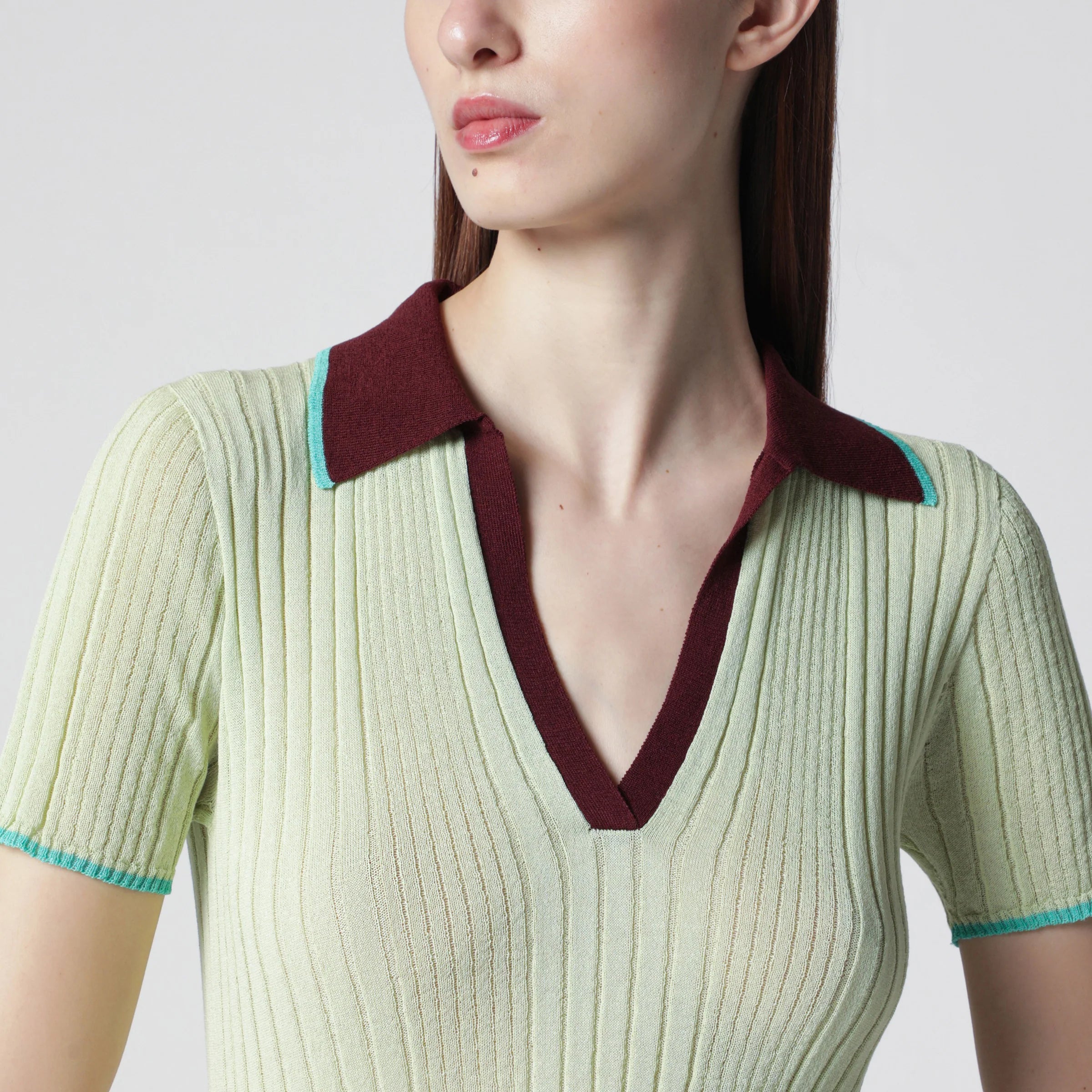 Roberto Collina Ribbed fitted polo with contrast trims, multicolor
