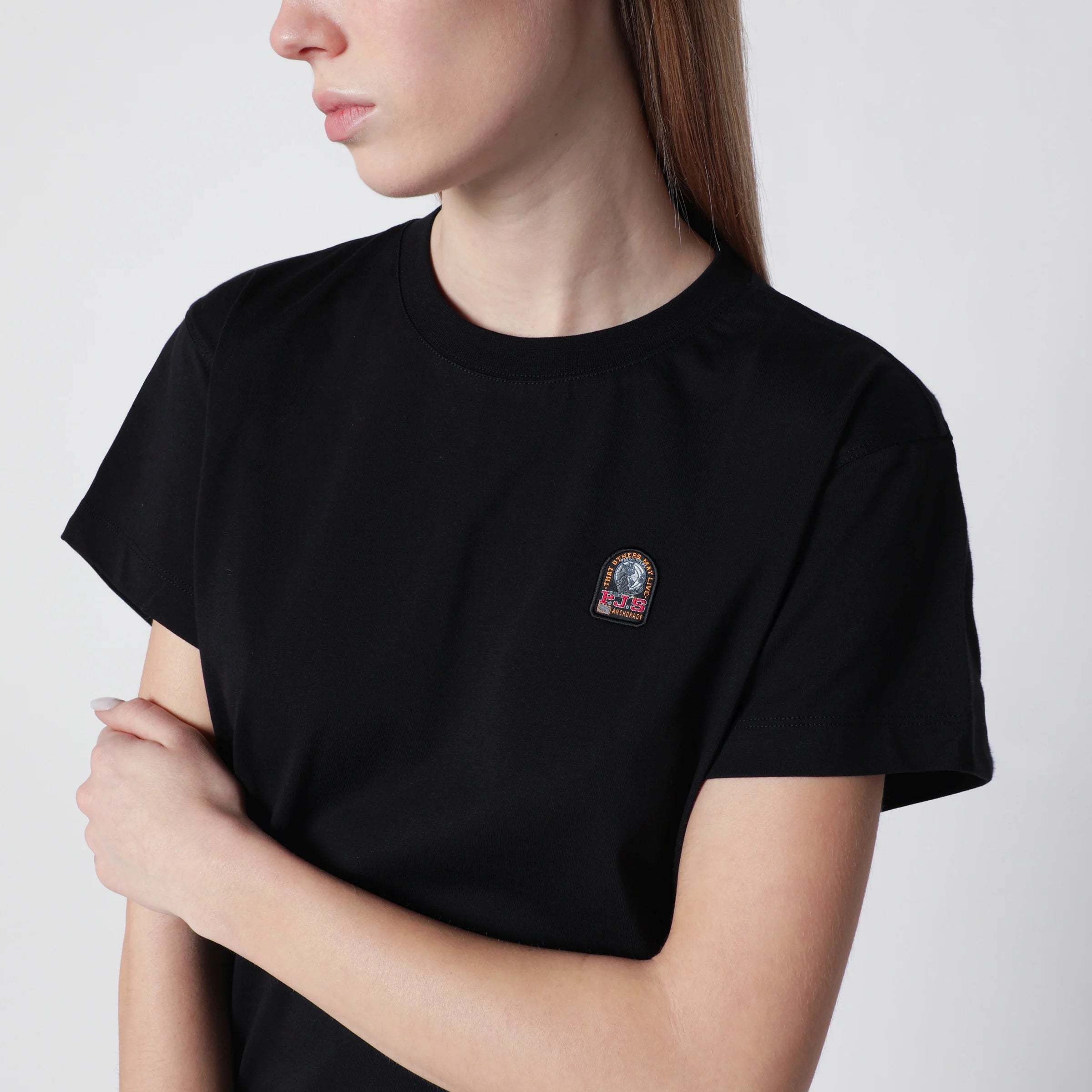Parajumpers Black cotton T-shirt with logo patch