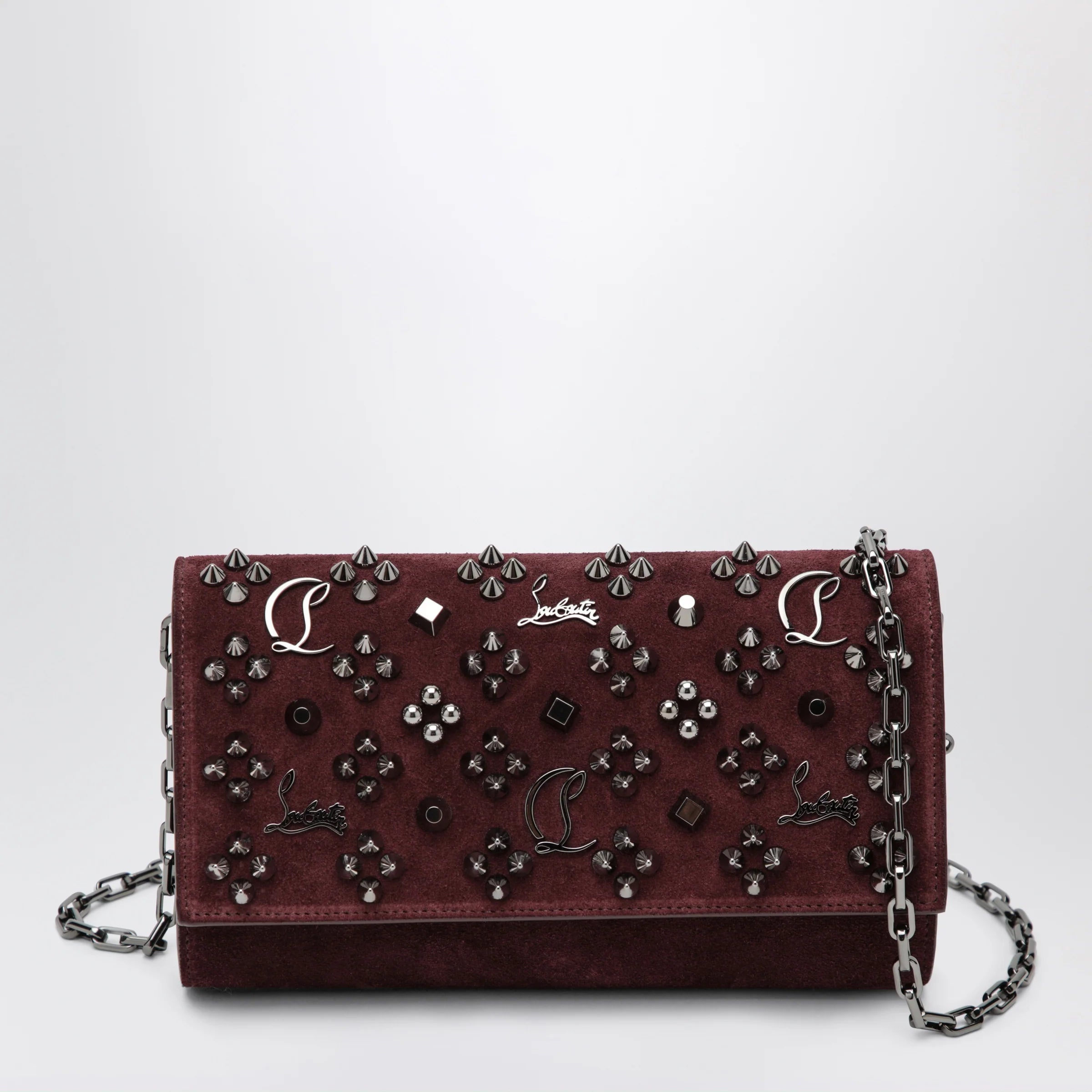 Christian Louboutin Paloma studded suede wallet on chain Burgundy