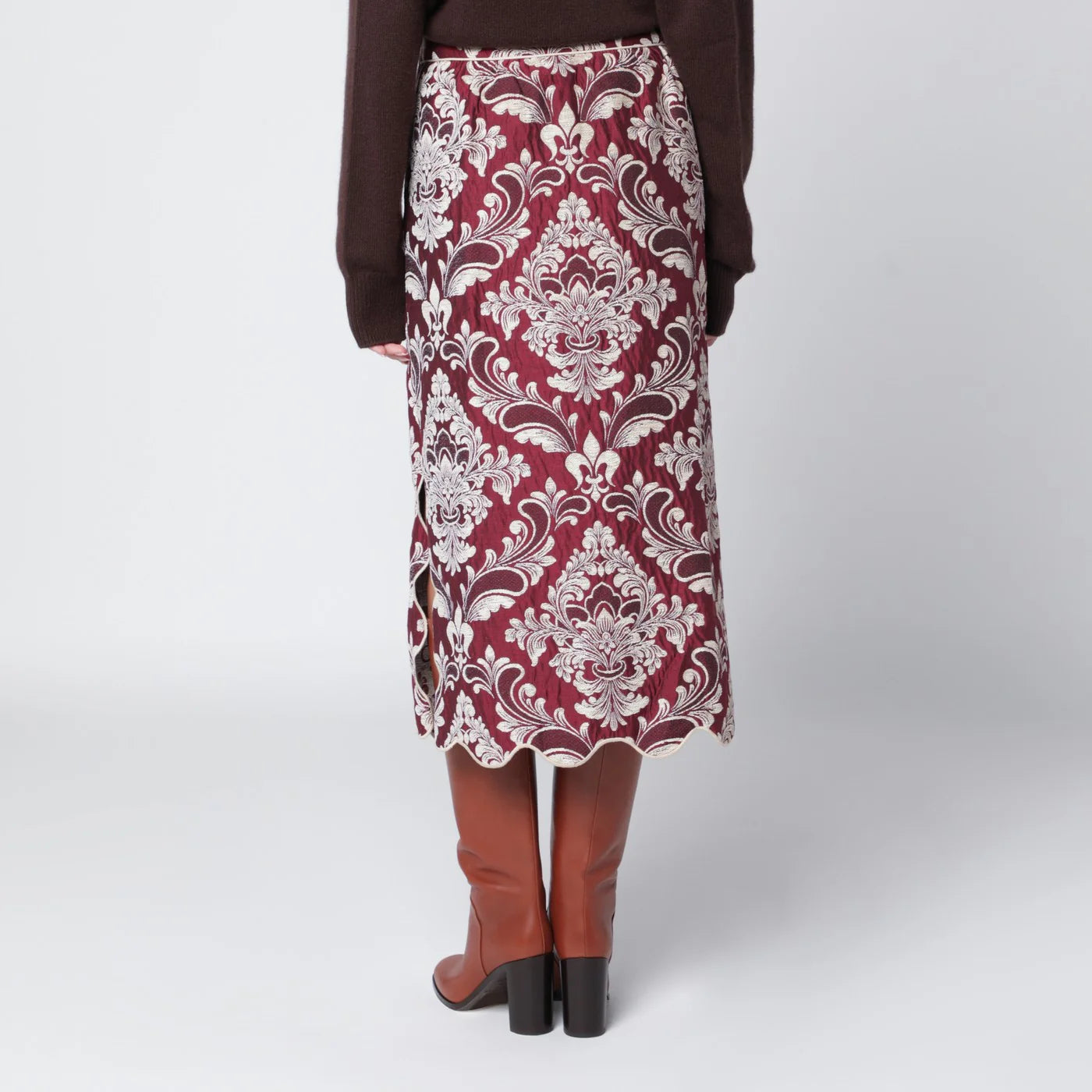 FARM Rio Bordeaux jacquard midi skirt