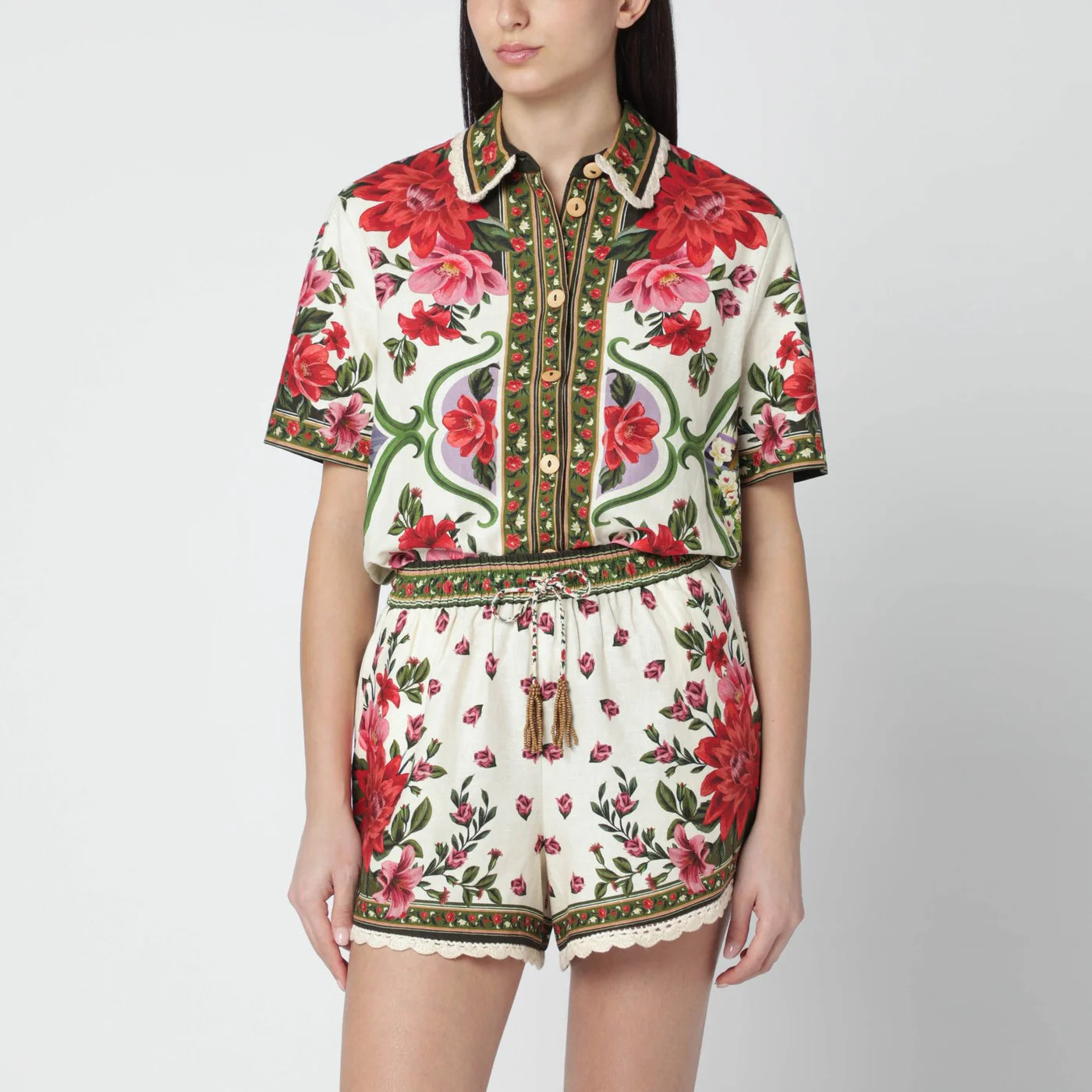 FARM Rio Linen-blend shirt with floral print