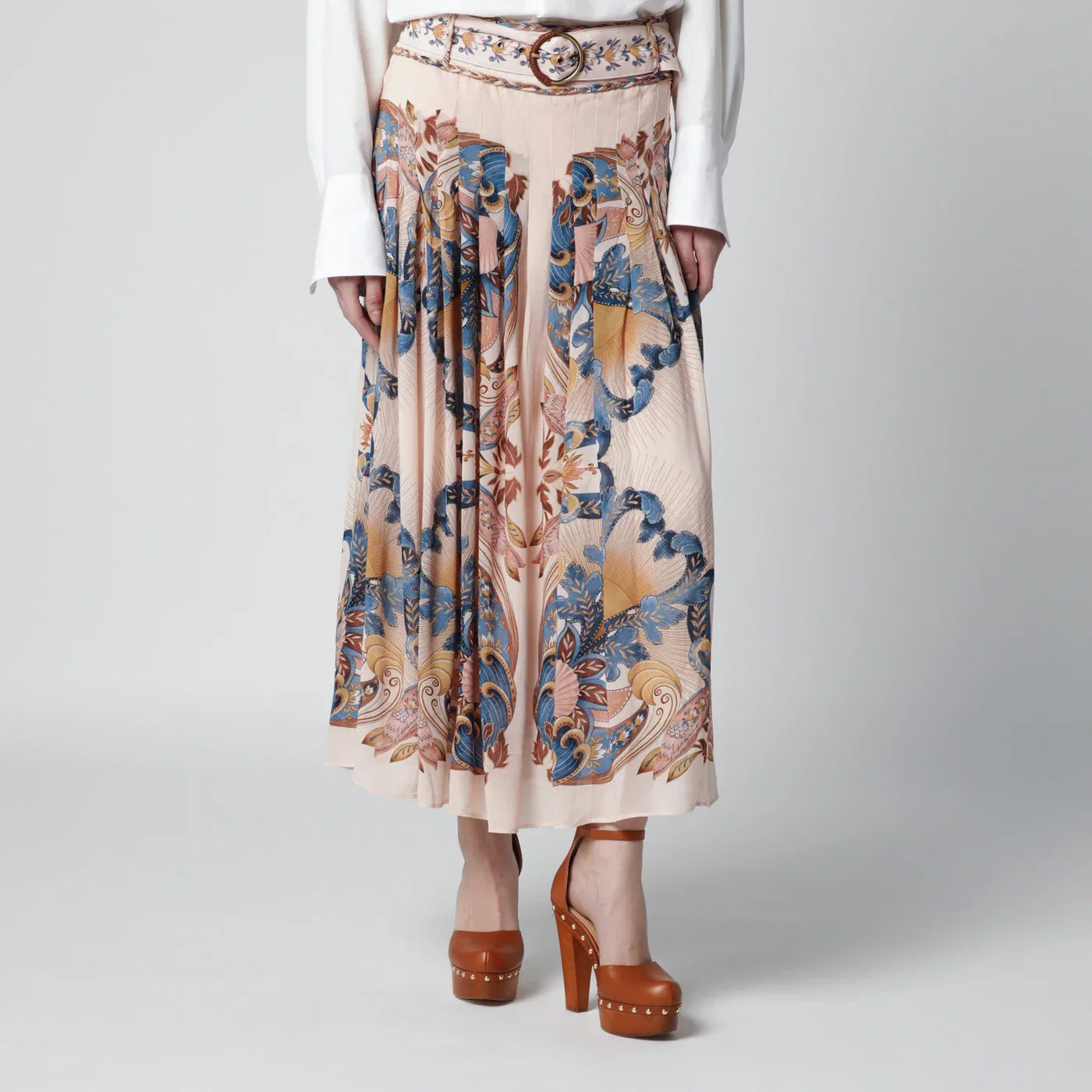 FARM Rio Pink Sea Garden pleated skirt