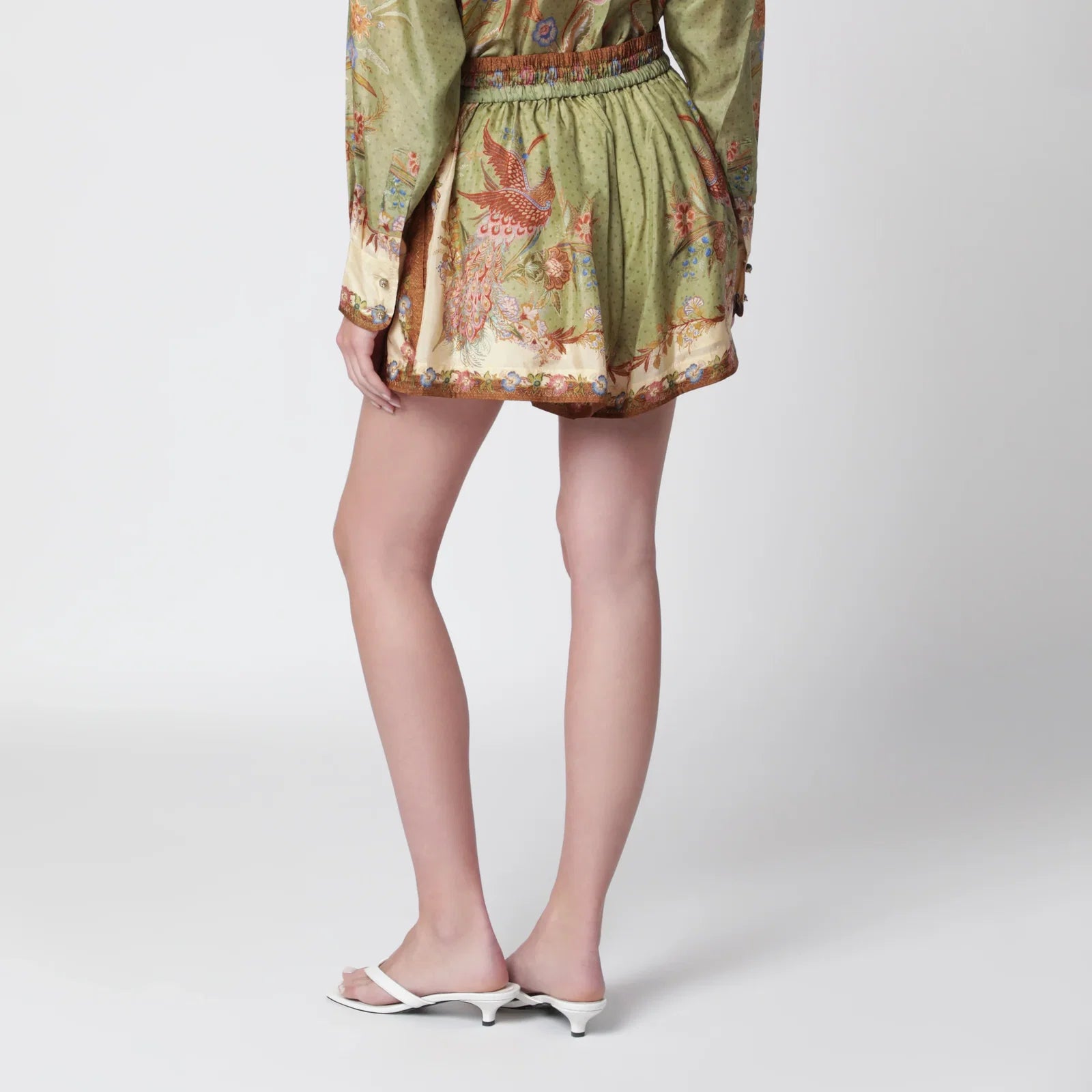 ZIMMERMANN Khaki floral silk Indra relaxed shorts