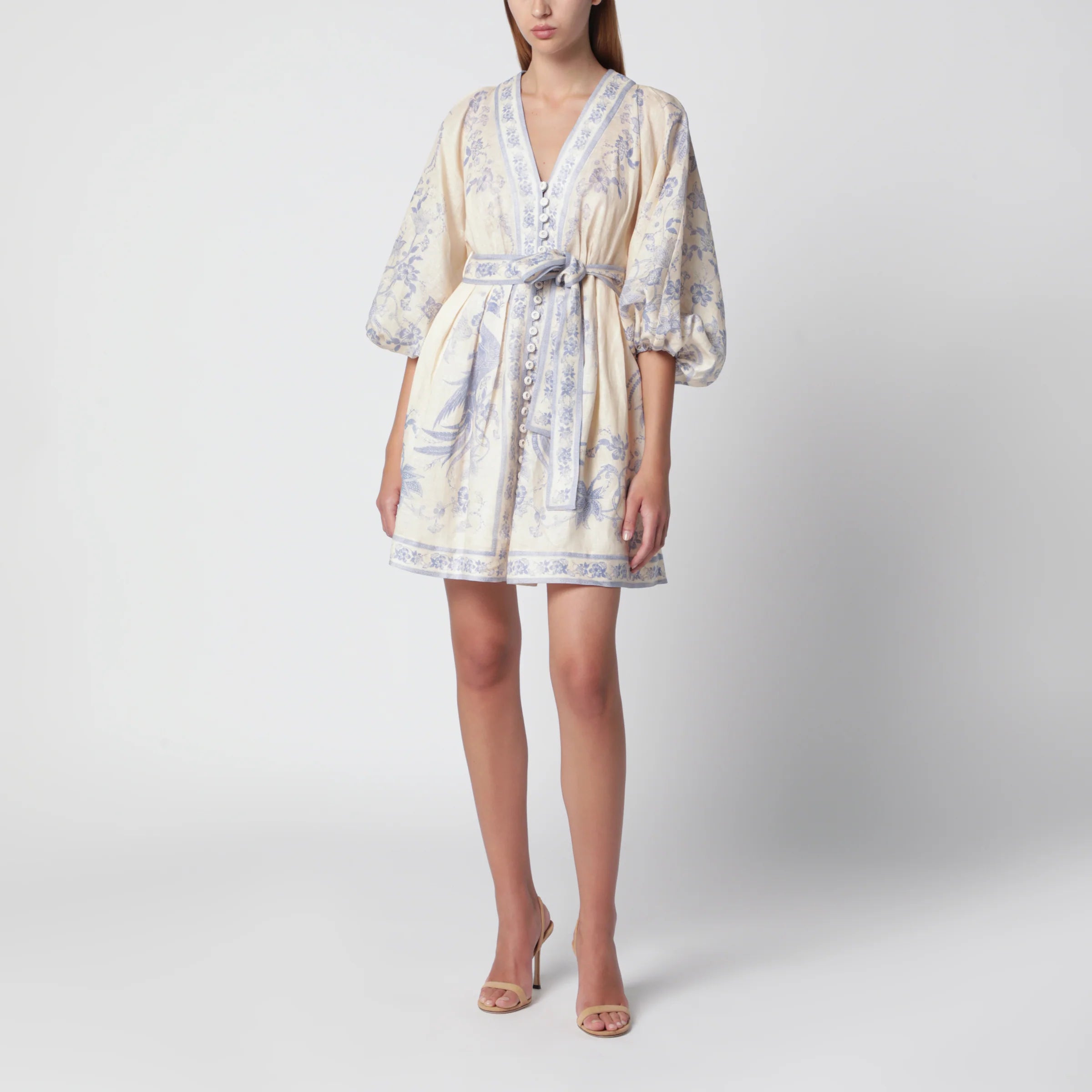 ZIMMERMANN Indra Plunge dress in cream/lilac linen