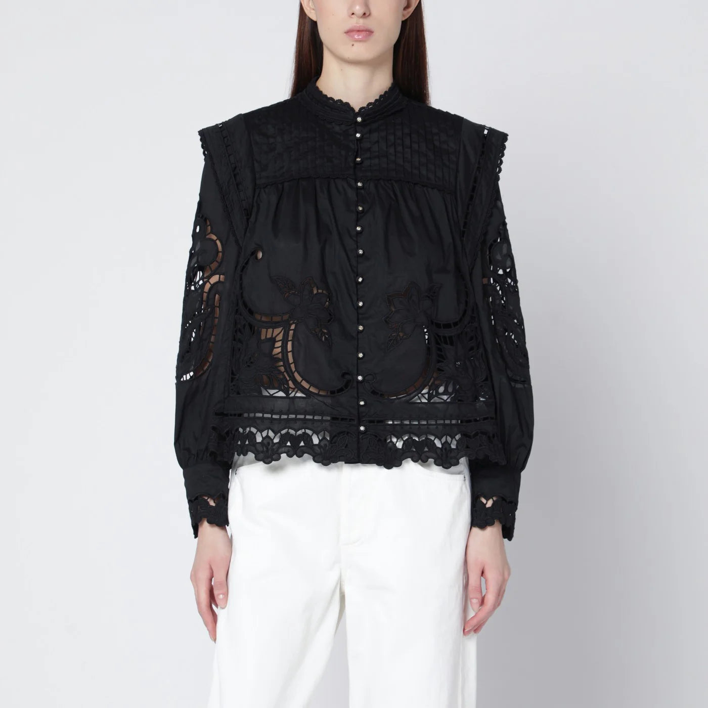FARM Rio Black Richelieu cotton blouse