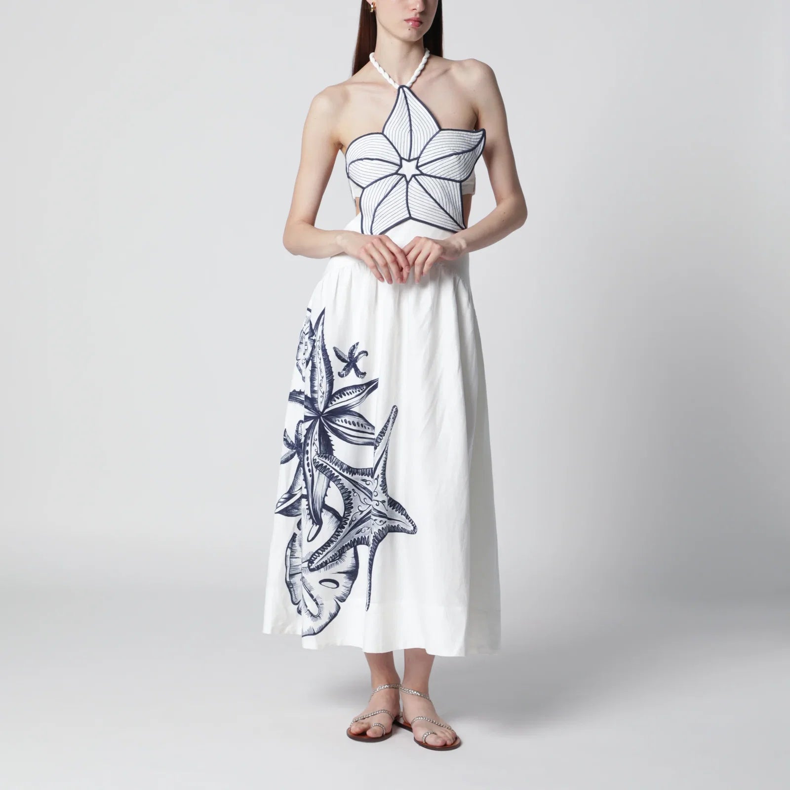 FARM Rio Coast Stars printed linen midi dress