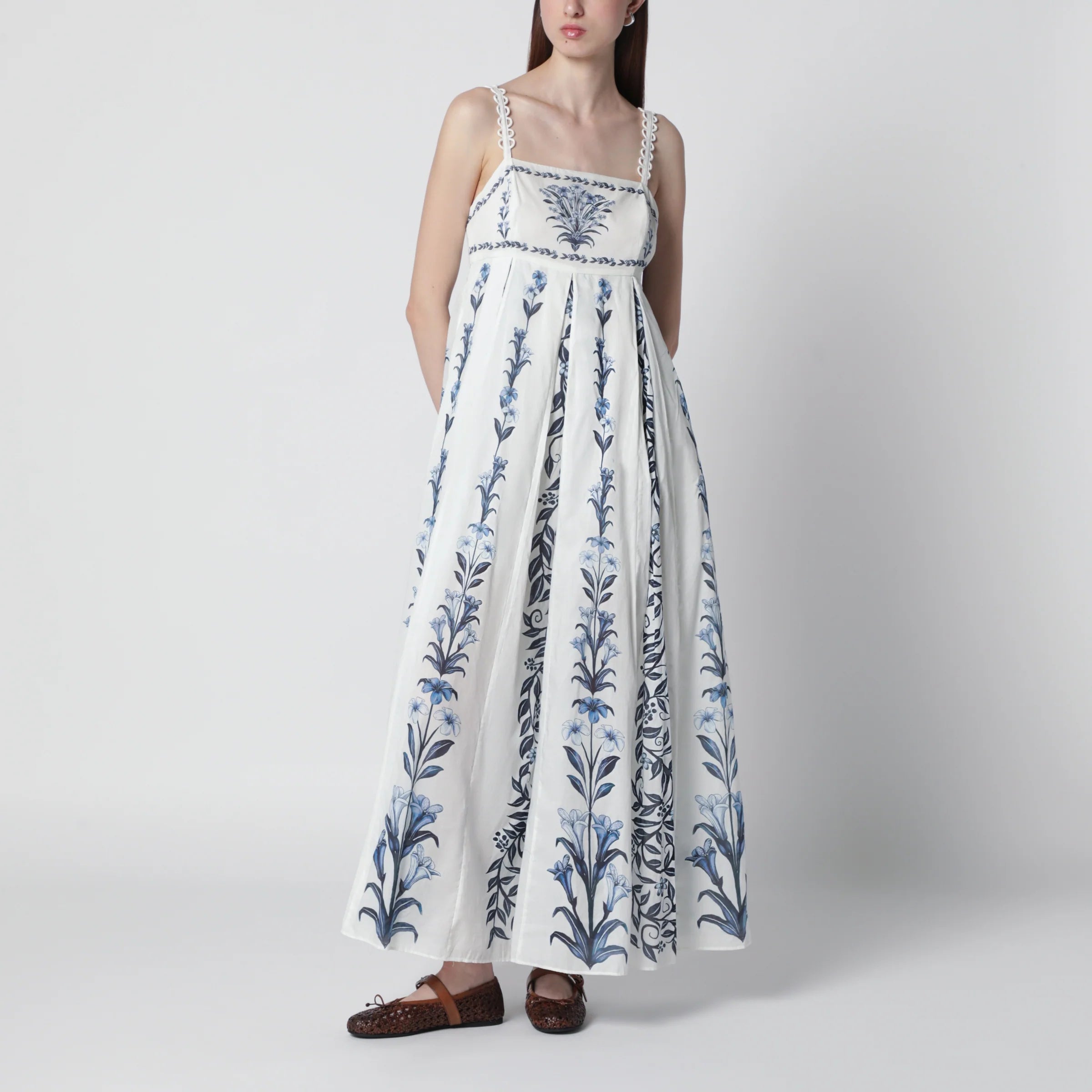FARM Rio Off-White Flowers Arch Pleats maxi dress