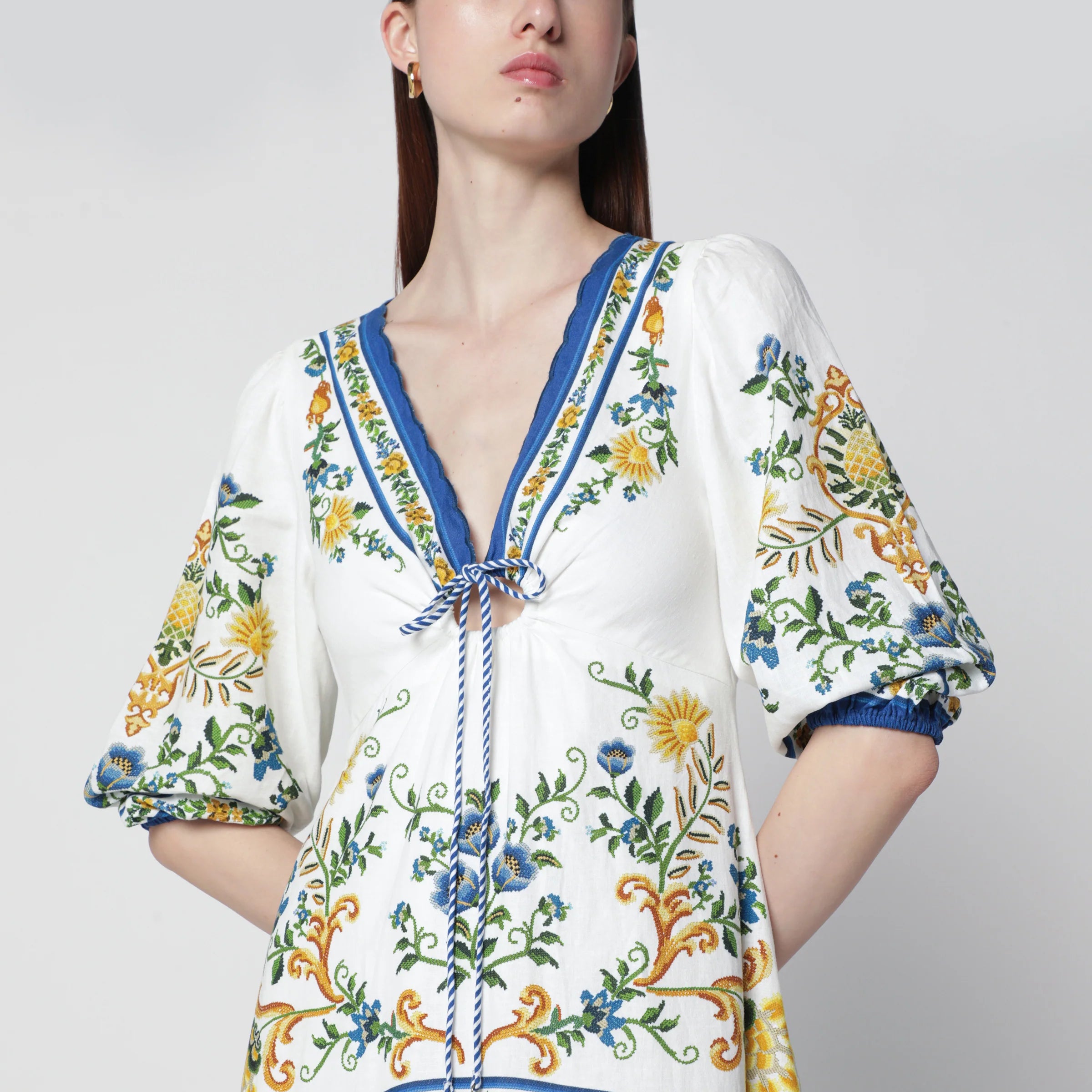 FARM Rio Emily Floral Tapestry drawstring midi dress
