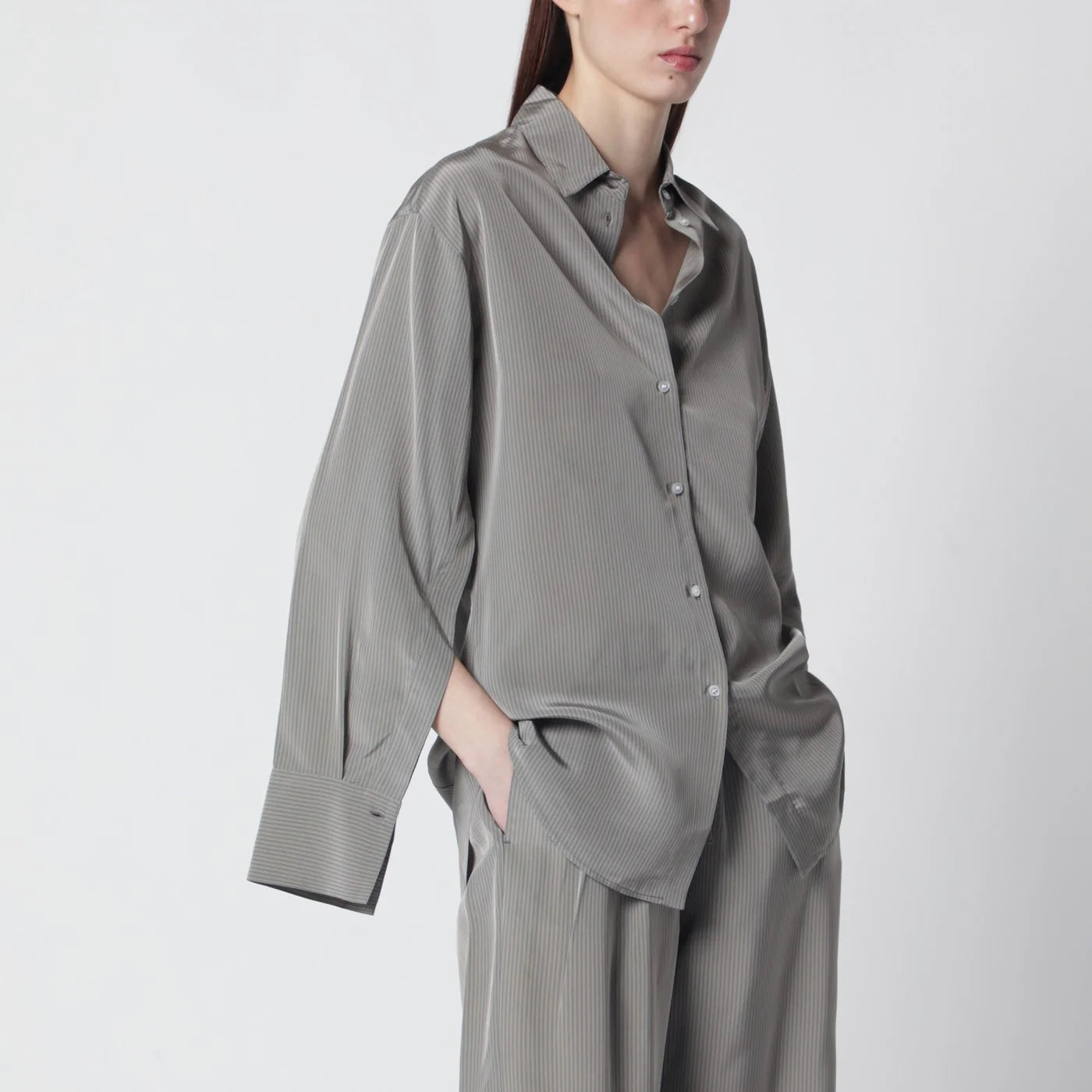 Róhe Light grey striped oversized shirt