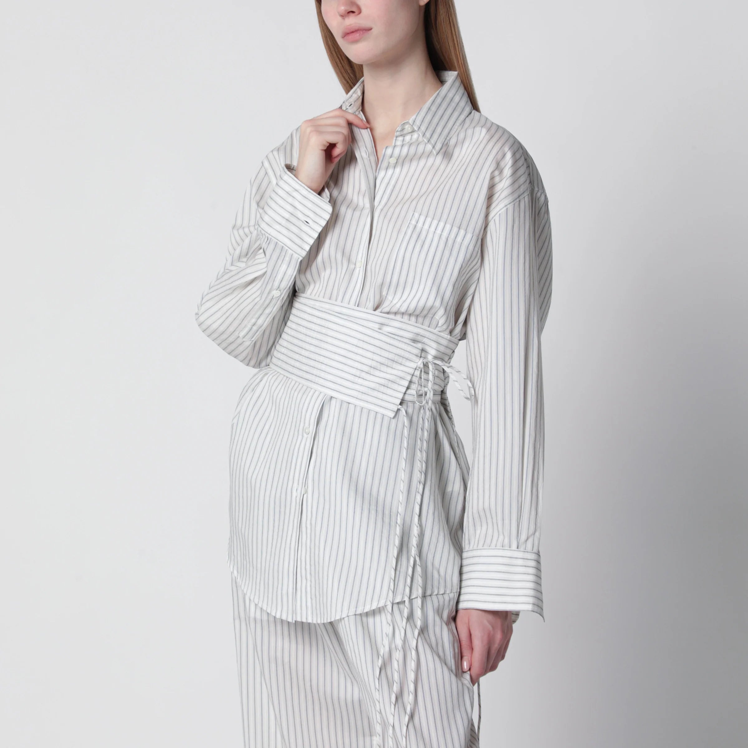 Róhe Silk striped shirt with belt