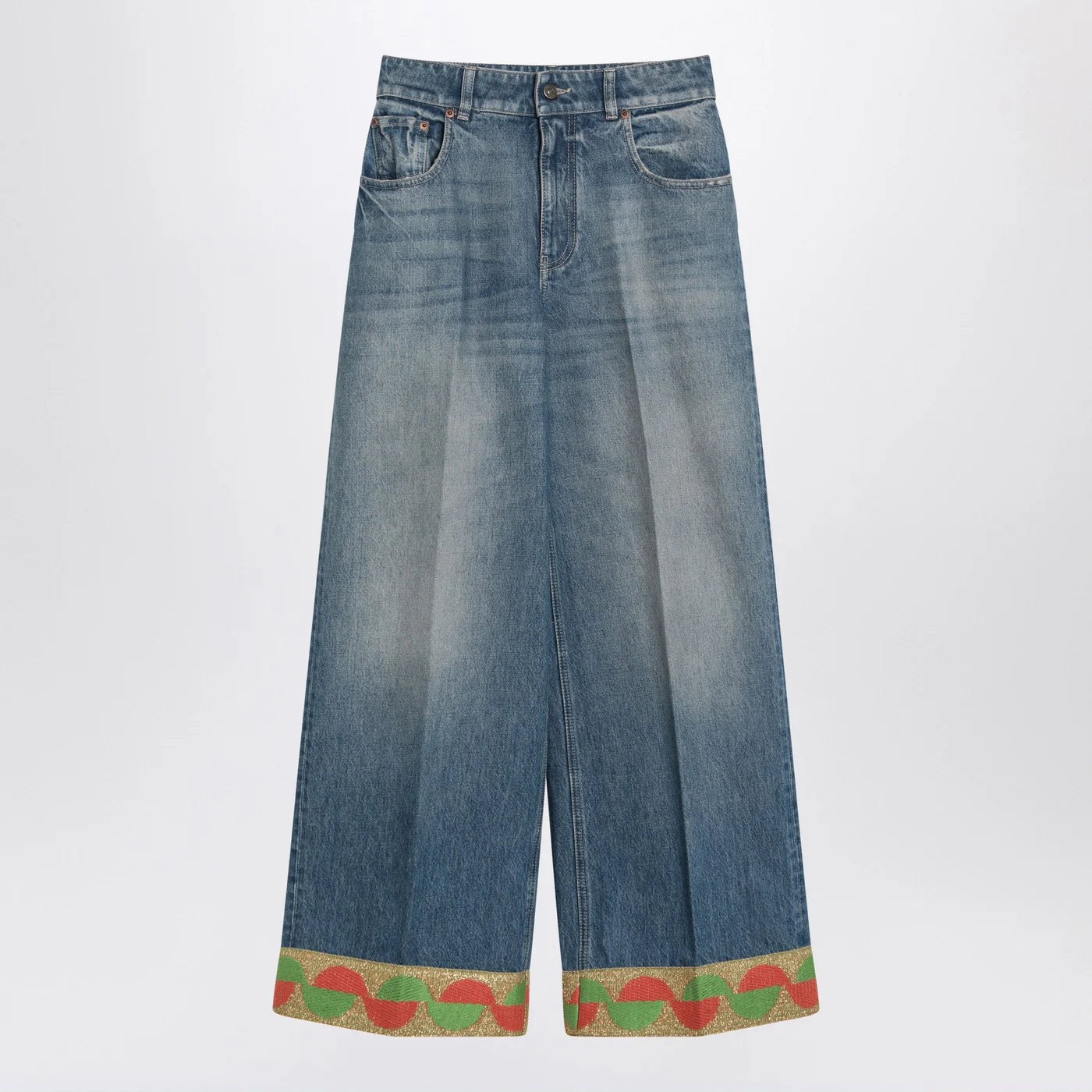 Valentino Blue washed jeans with jacquard bottoms