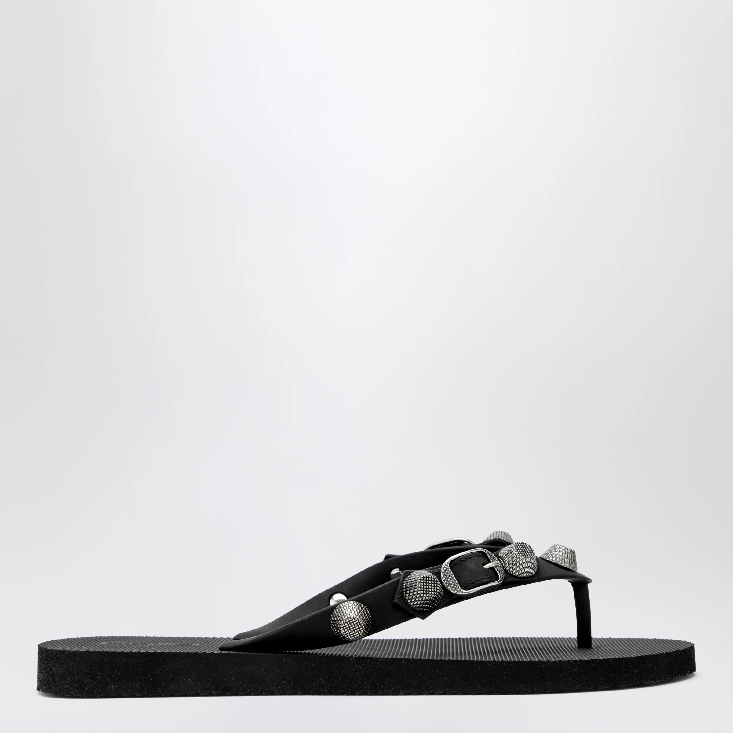 Balenciaga Cagole black rubber thong slides