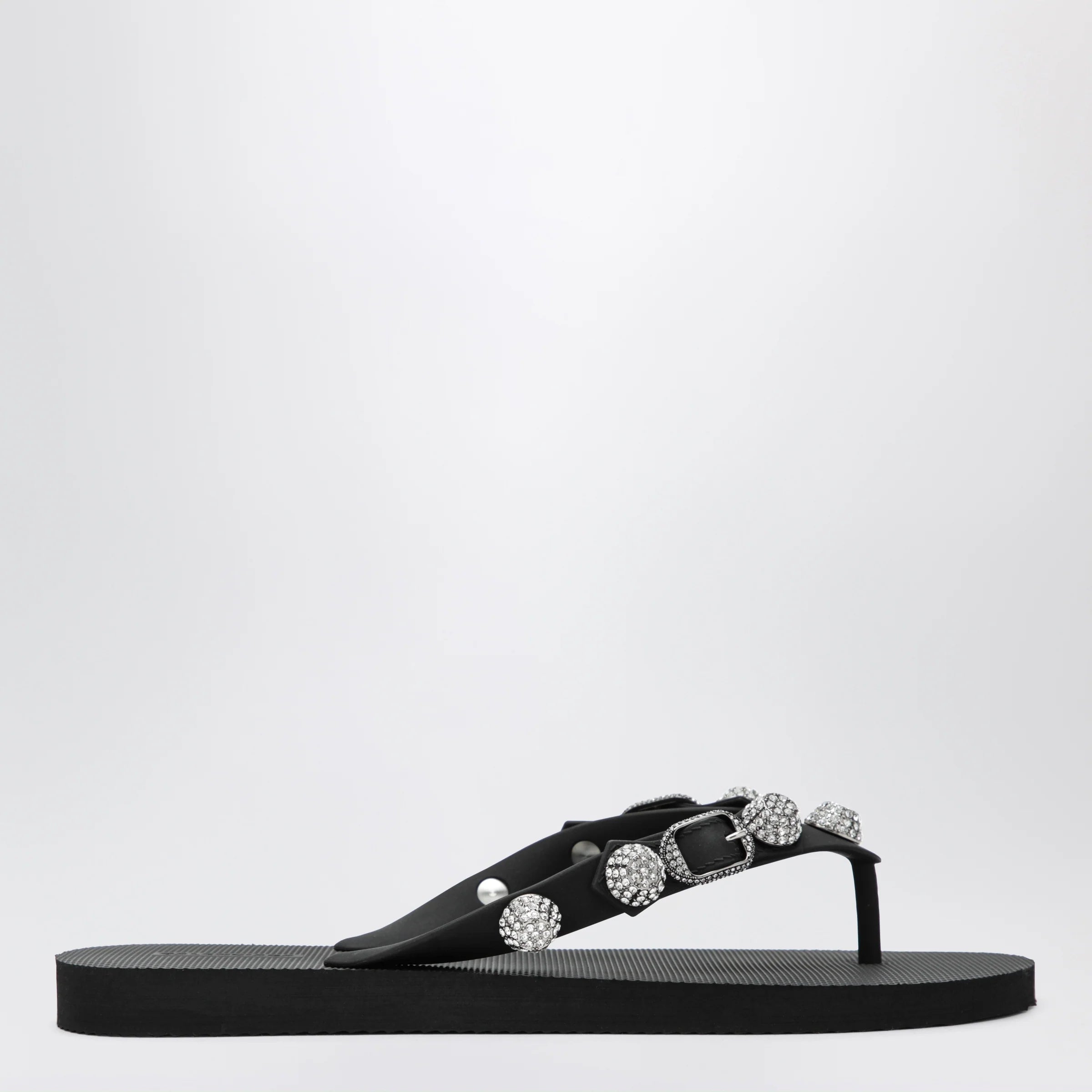 Balenciaga Cagole crystal-studded rubber thong sandals, black
