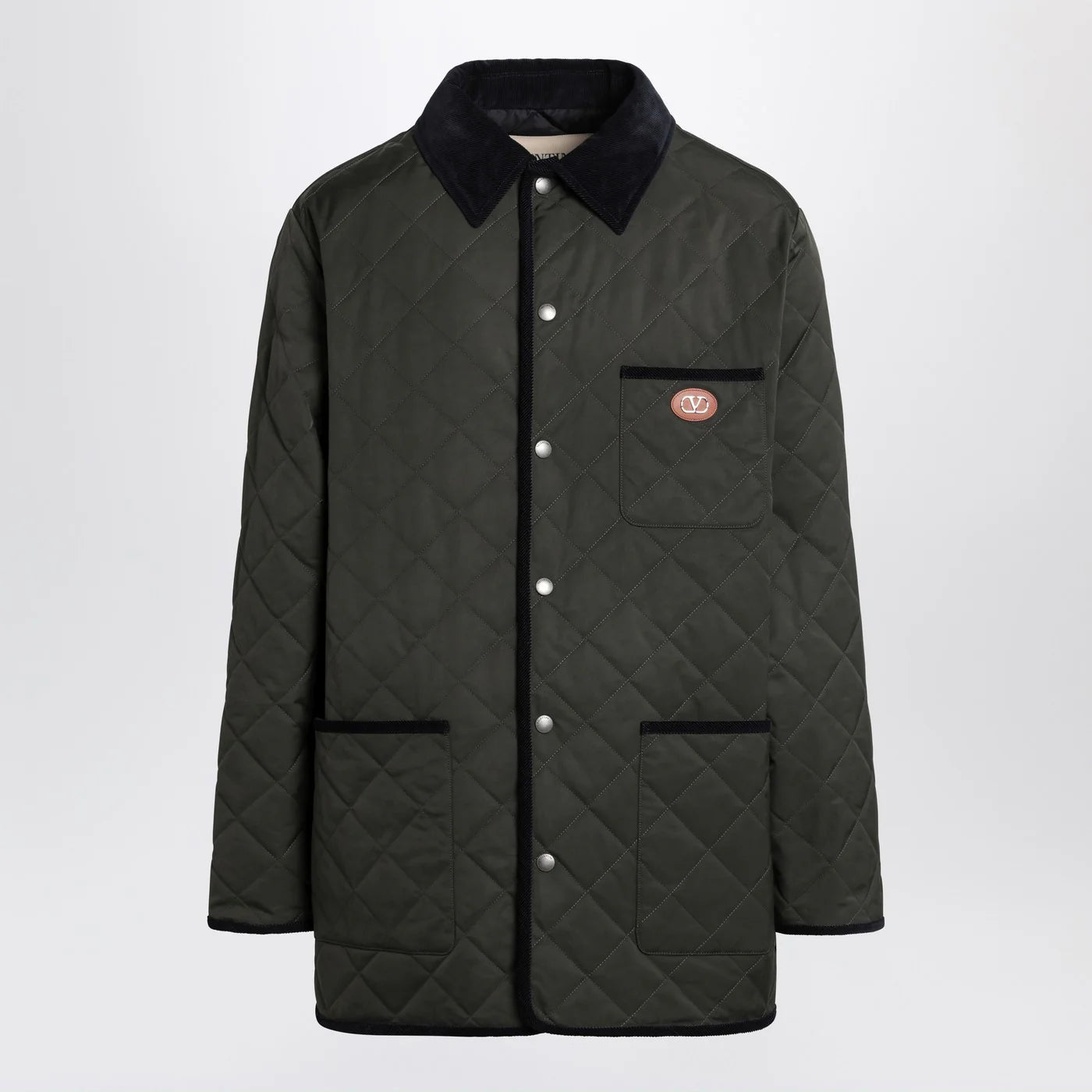 Valentino Olive green quilted jacket with VLogo patch