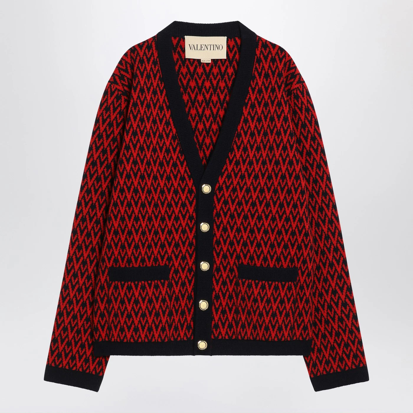 Valentino Jacquard patterned cardigan Toute la V red/navy blue