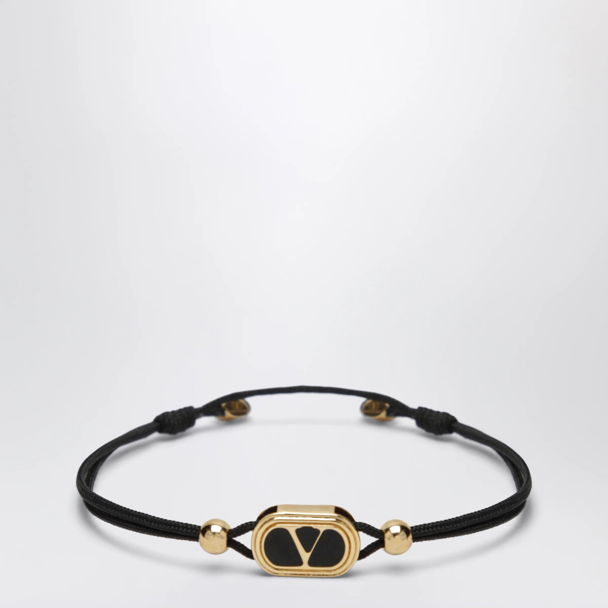 Valentino Garavani Black cord bracelet with enamelled gold V logo