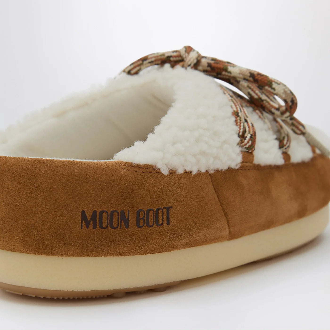 Moon Boot White shearling and suede mules