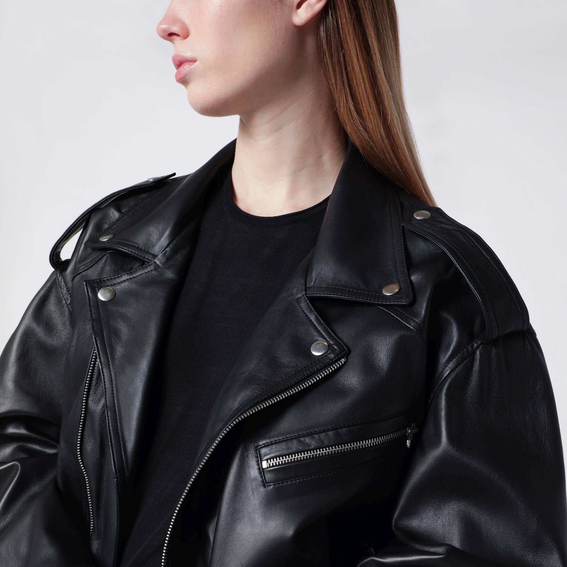 Sword 6644 Black balloon leather bomber jacket