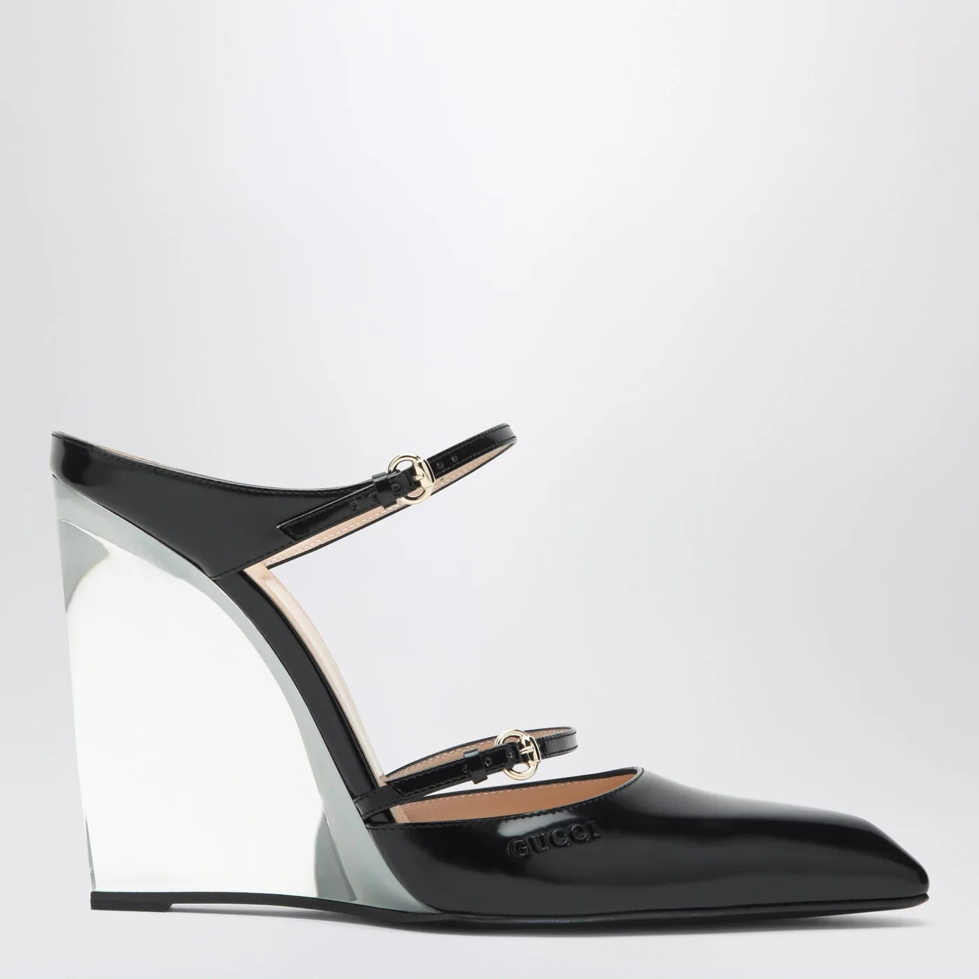 GUCCI Black sabots with transparent wedge