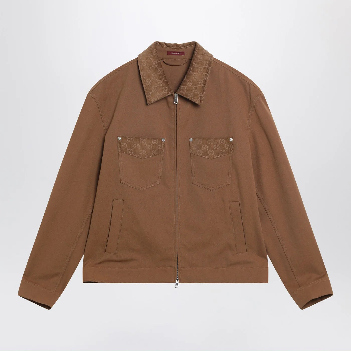 GUCCI Camel zip-up jacket with GG details