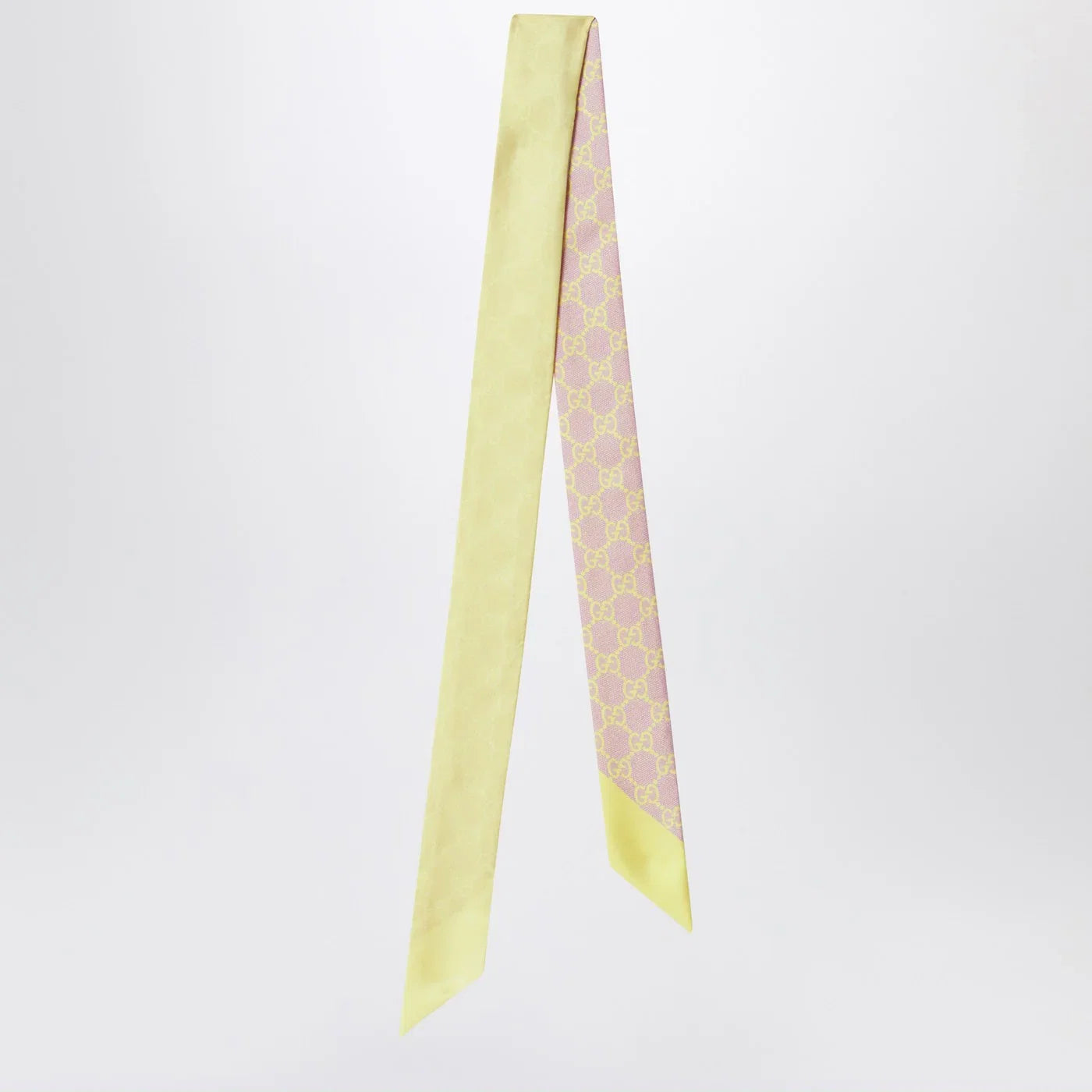 GUCCI Slim silk scarf with GG motif in pink and yellow