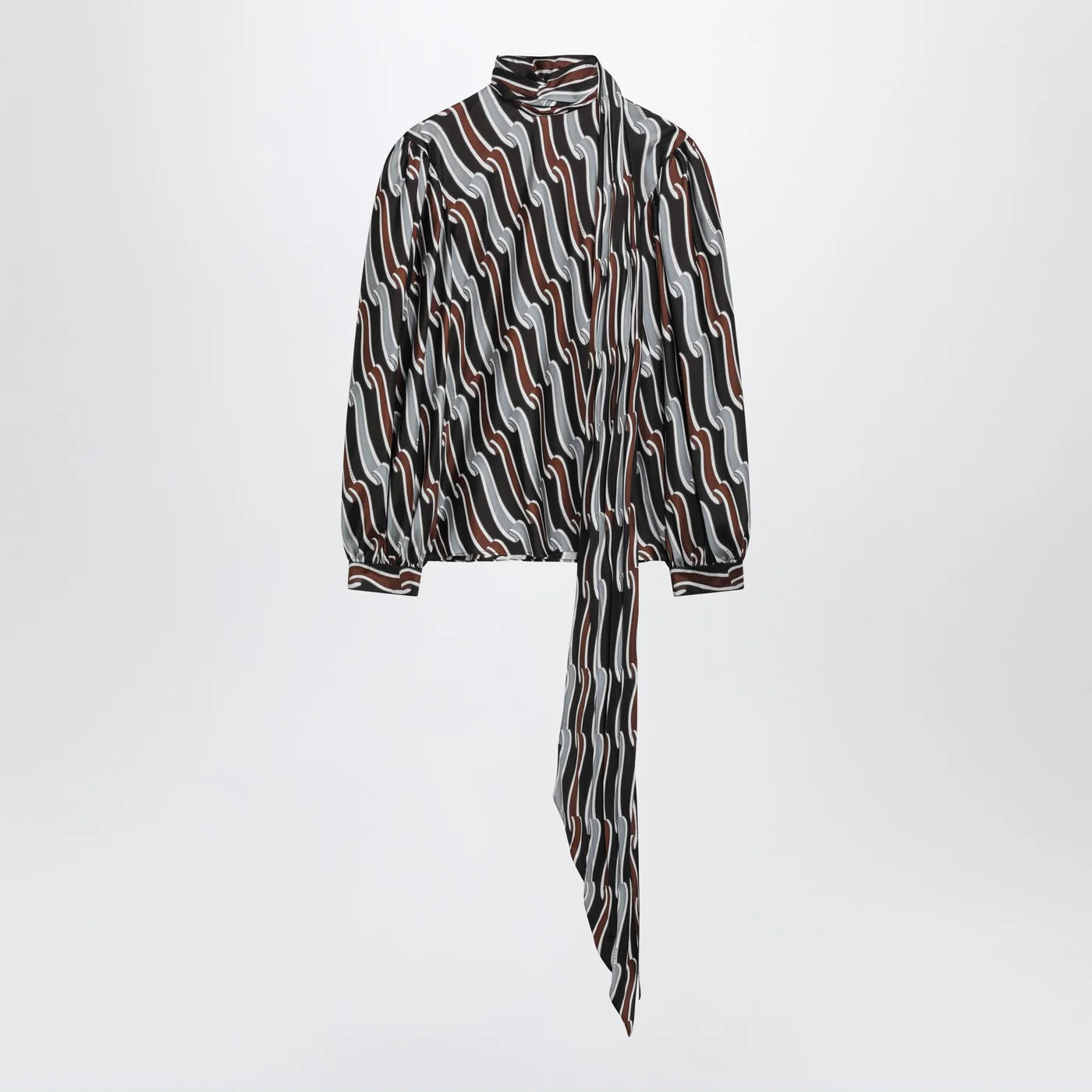 GUCCI Grey/brown printed silk twill blouse