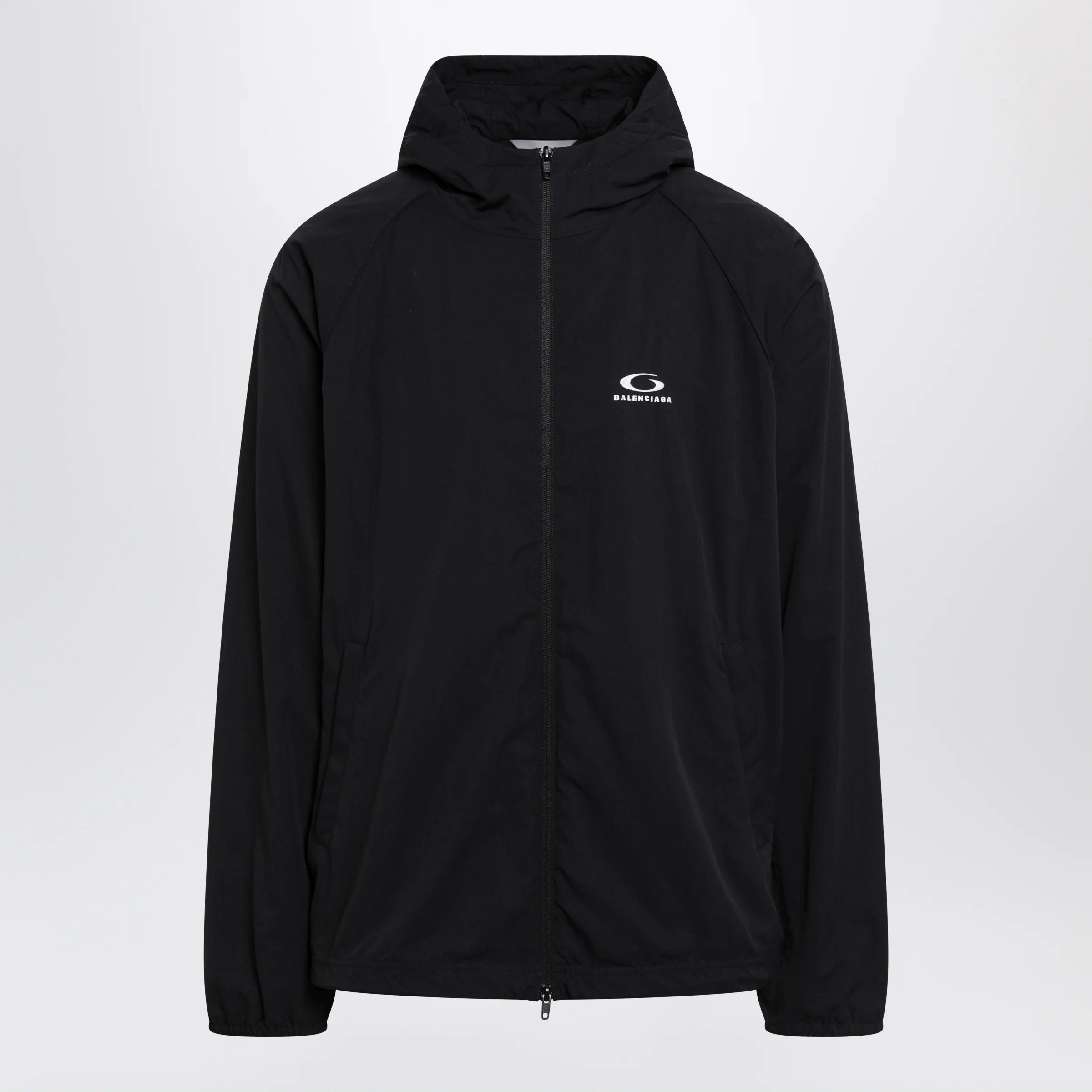 Balenciaga Technical hooded track jacket in polyamide, black