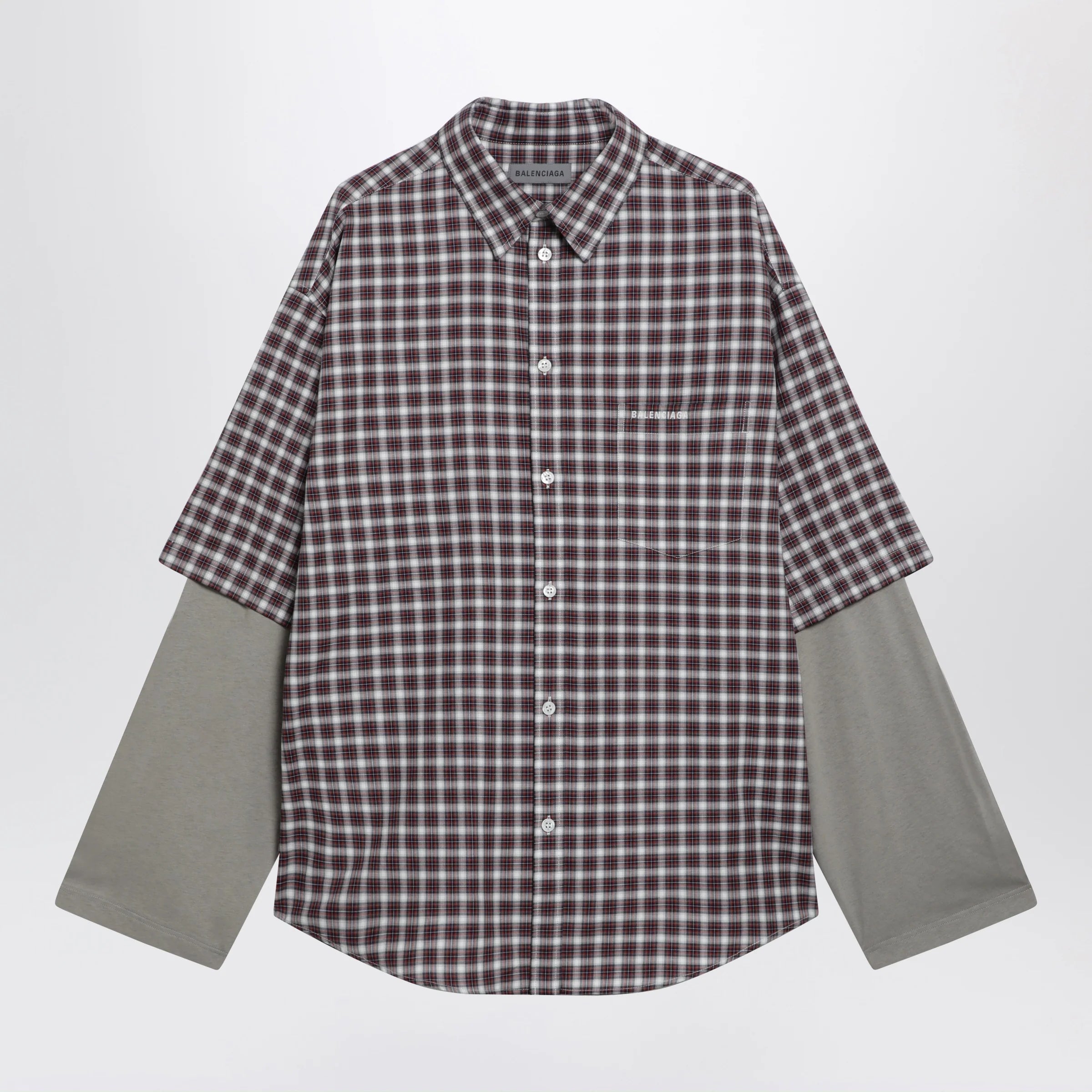 Balenciaga Wrong Sleeve shirt in red/navy check poplin