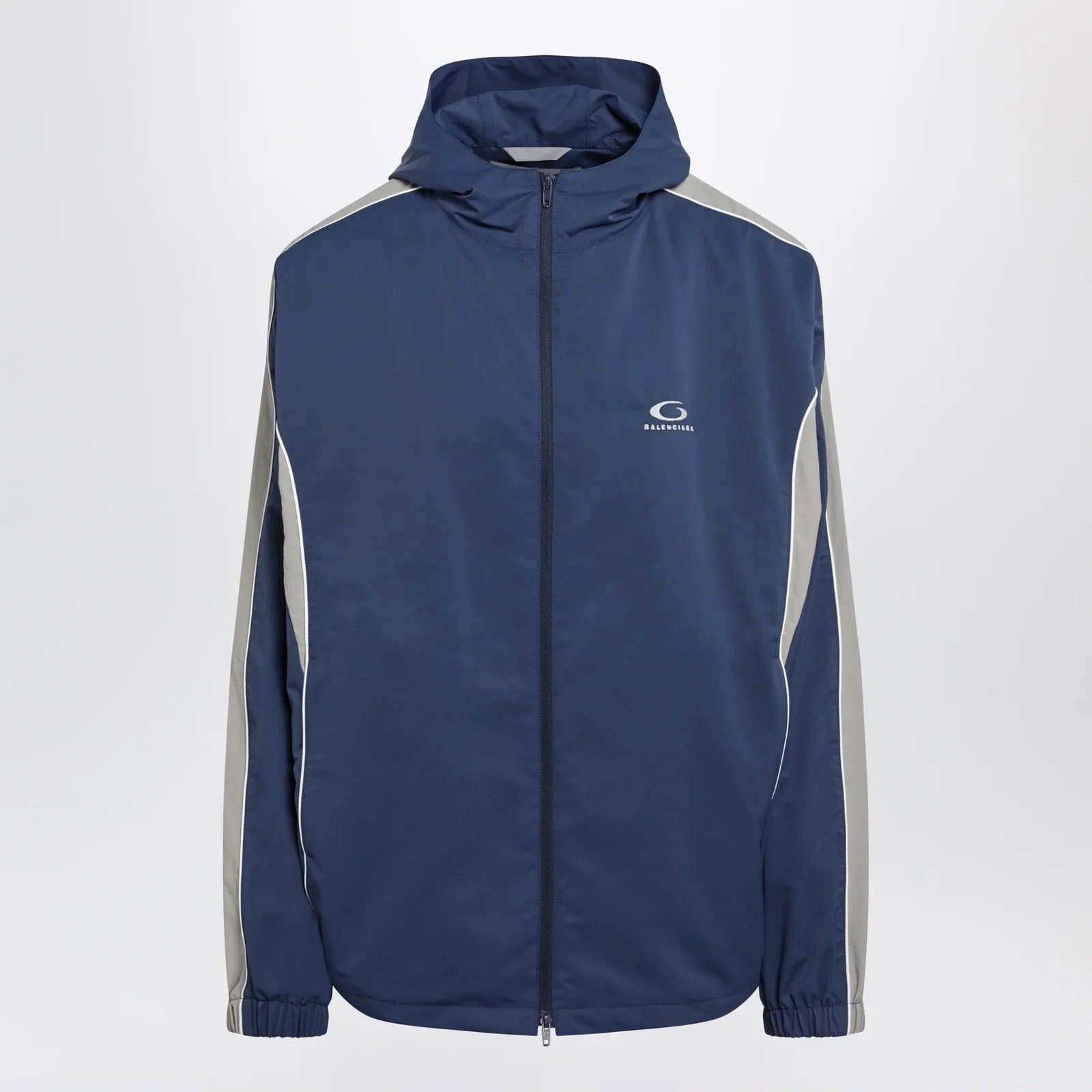 Balenciaga Washed-effect technical satin track jacket in navy