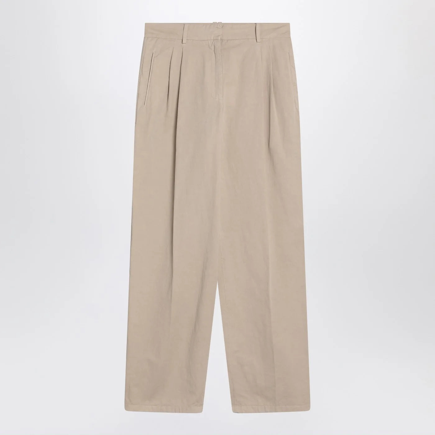 The Row Lilas light khaki cotton and linen trousers