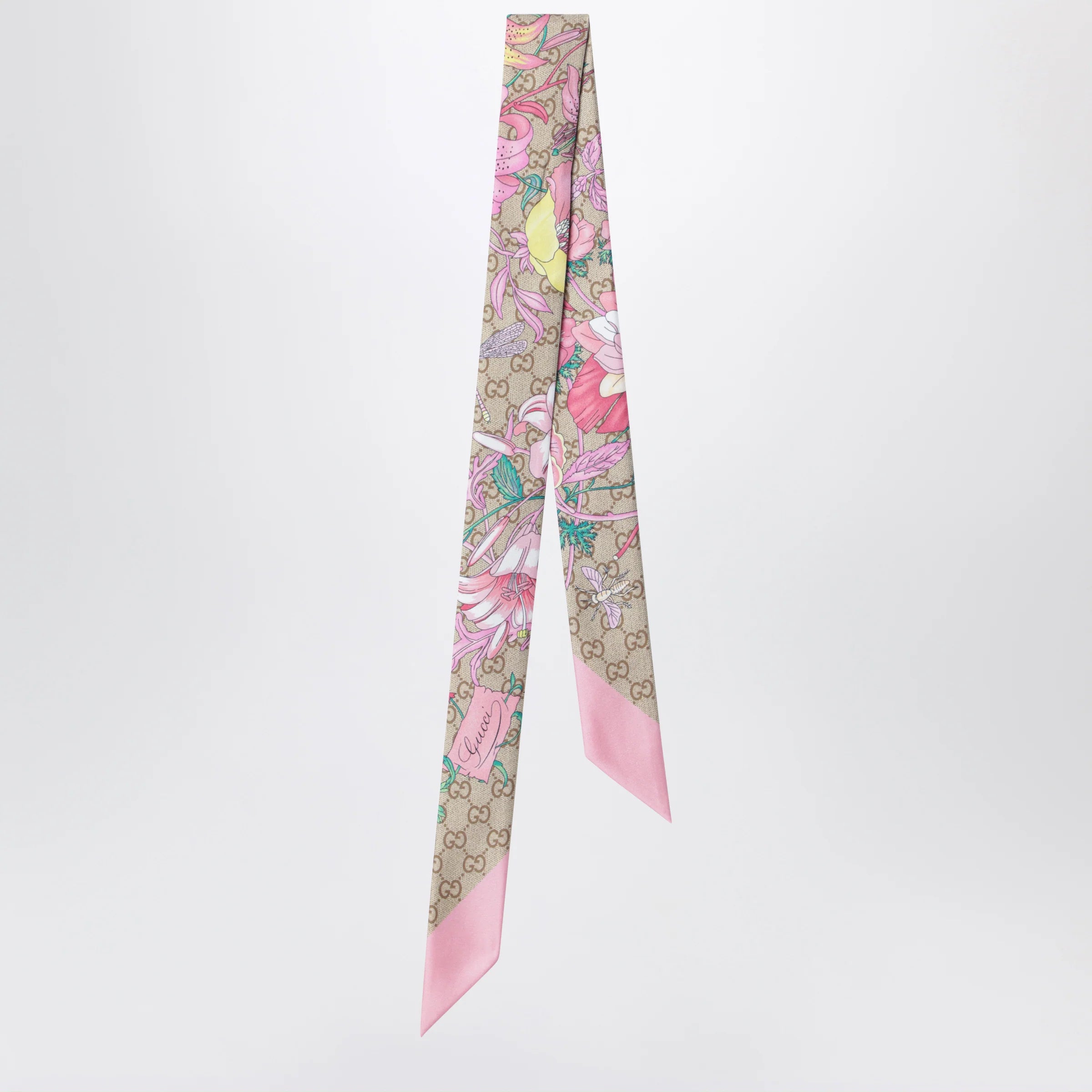 GUCCI Printed silk ribbon with Flora motif in pink