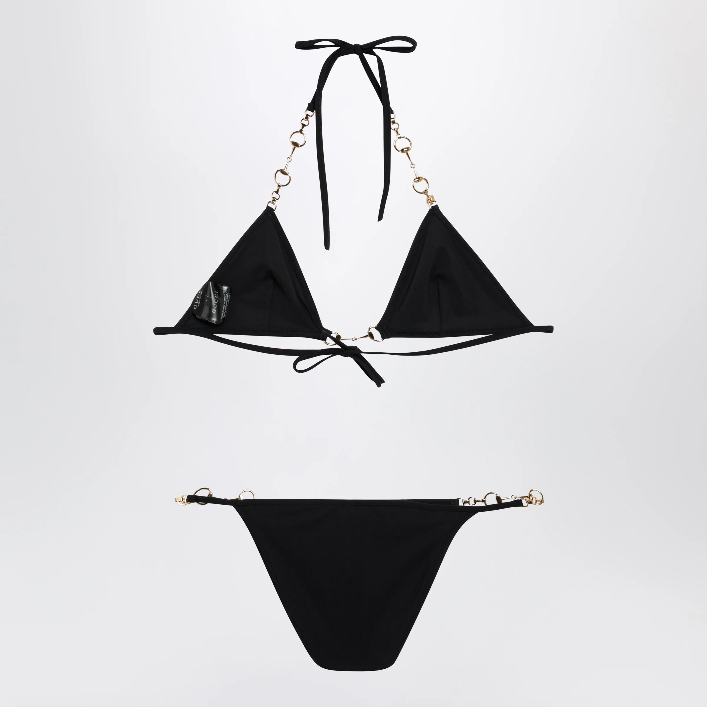 GUCCI Black stretch jersey bikini with clamp chain
