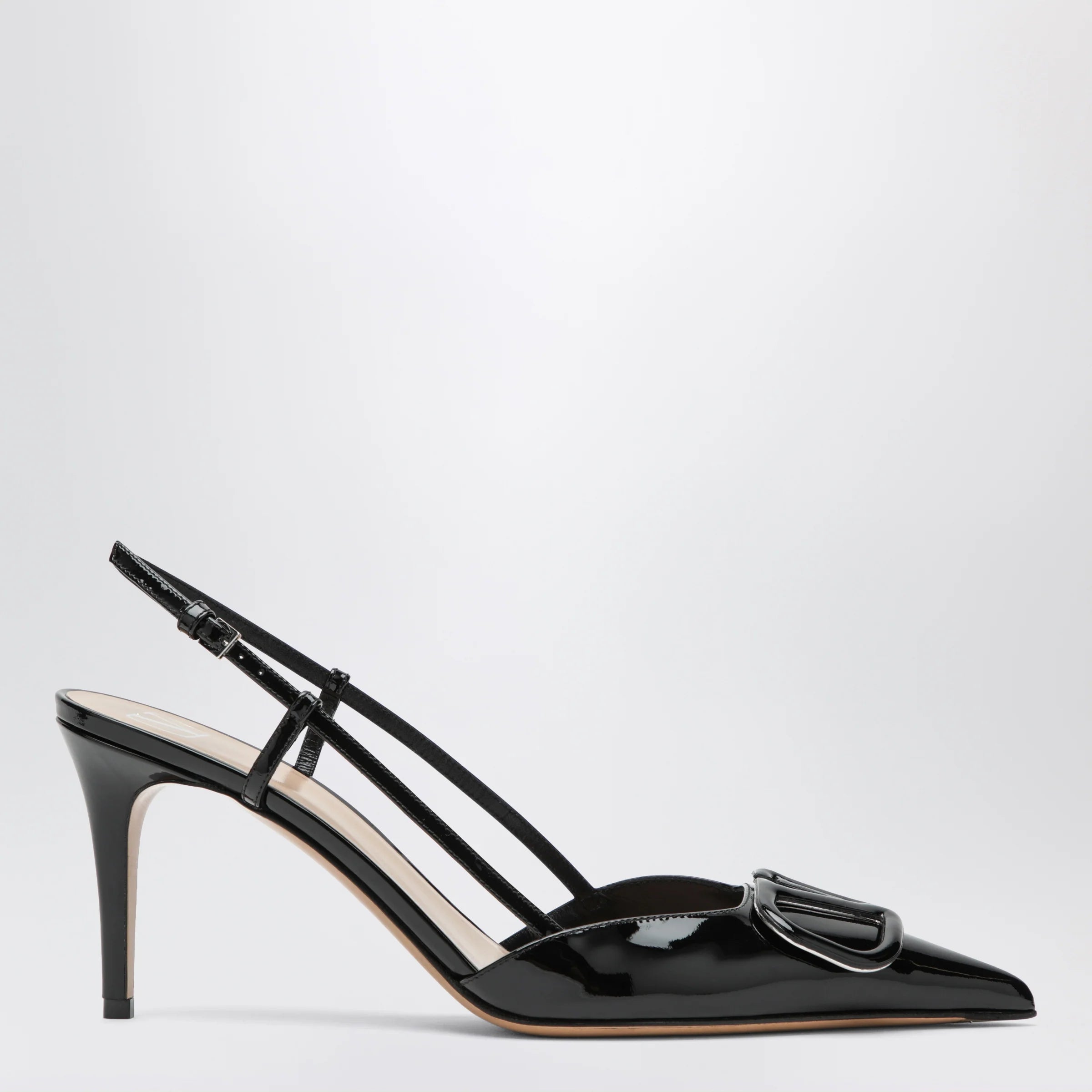 Valentino Garavani Black Vlogo Signature patent leather slingback pumps