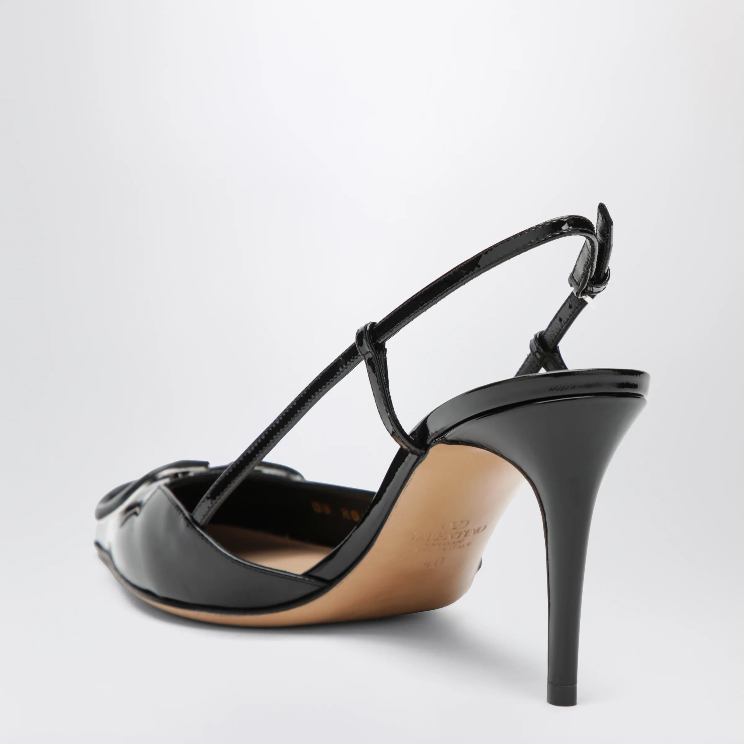 Valentino Garavani Black Vlogo Signature patent leather slingback pumps