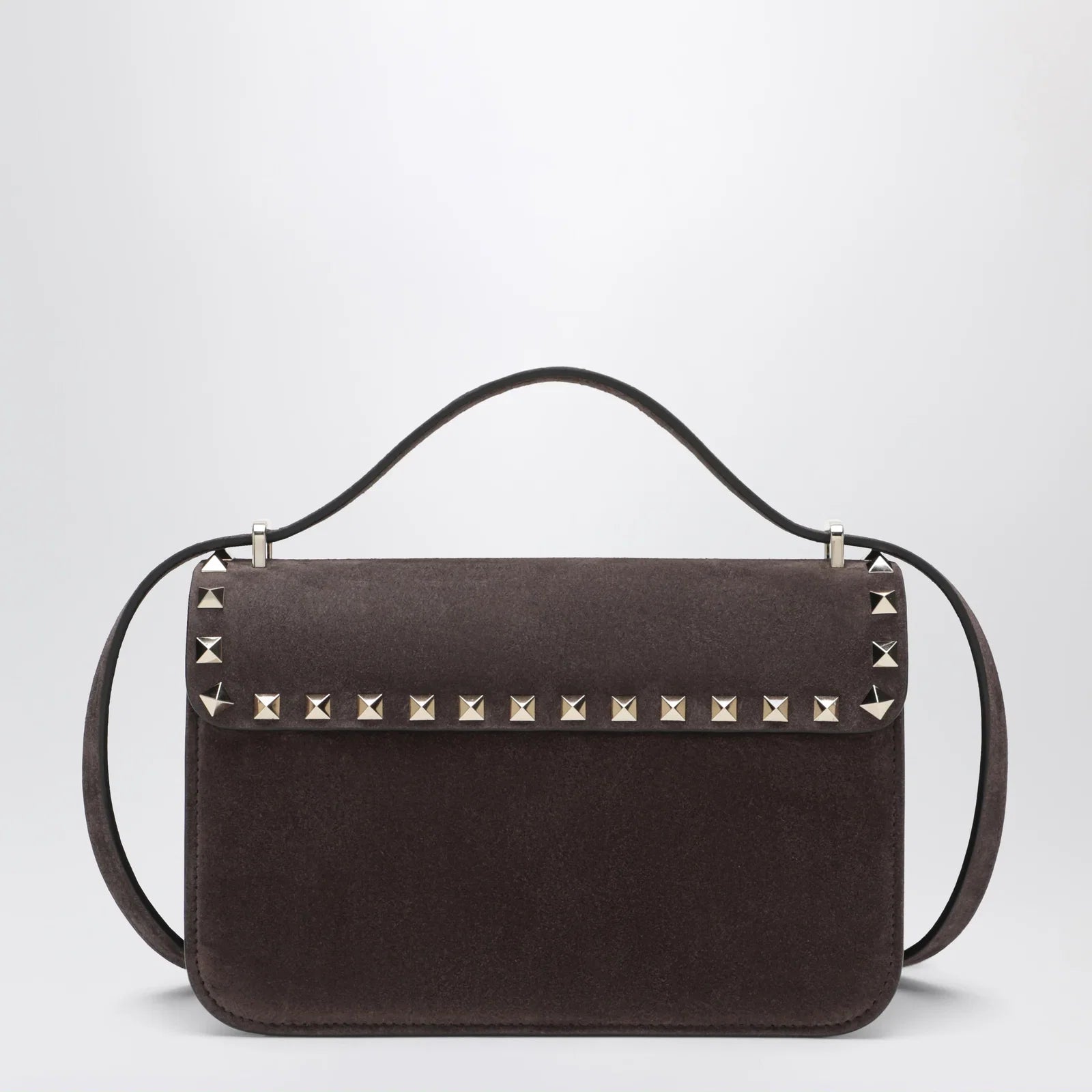 Valentino Garavani Small Rockstud crossbody bag in ebony brown suede