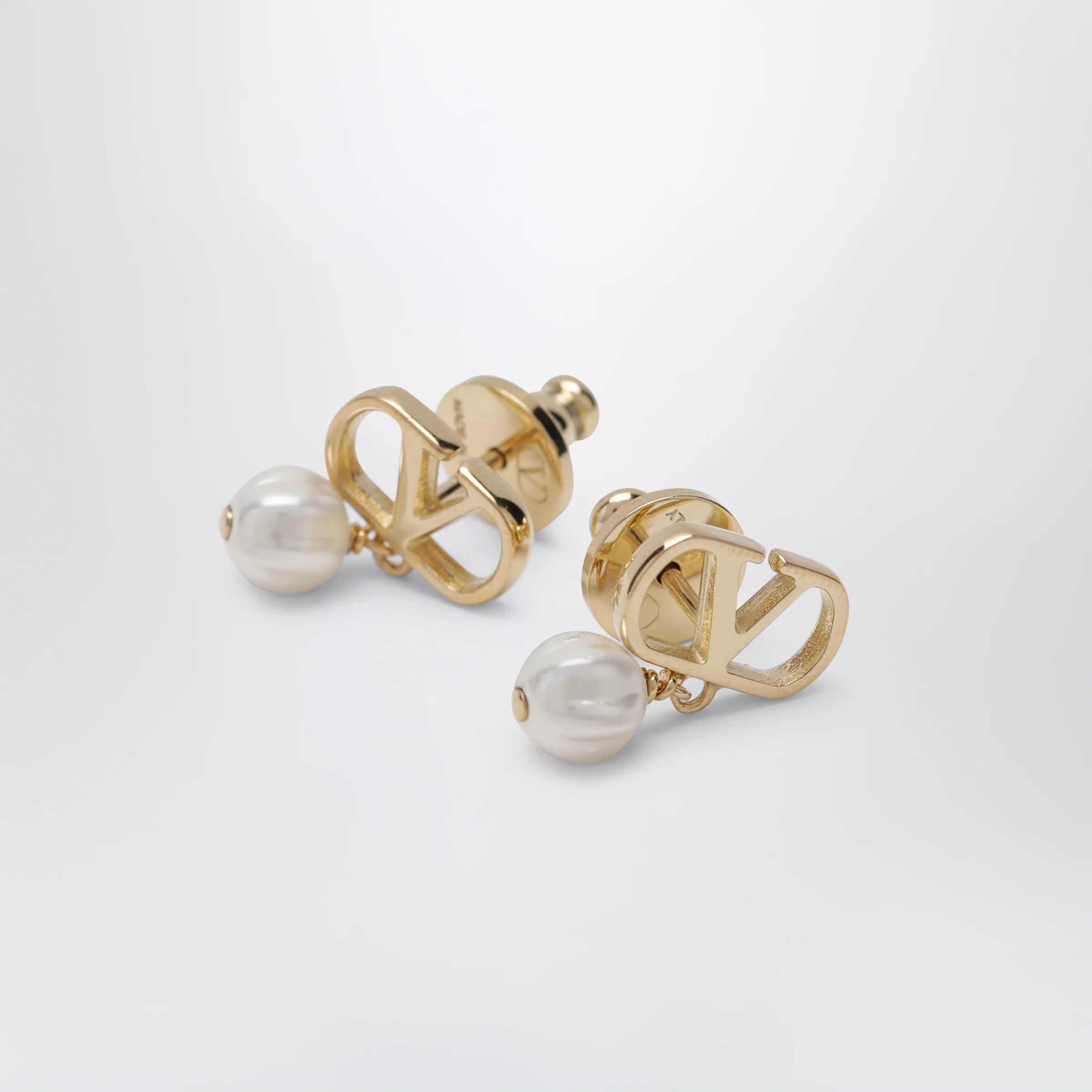 Valentino Garavani VLogo pearl drop earrings in gold-tone brass