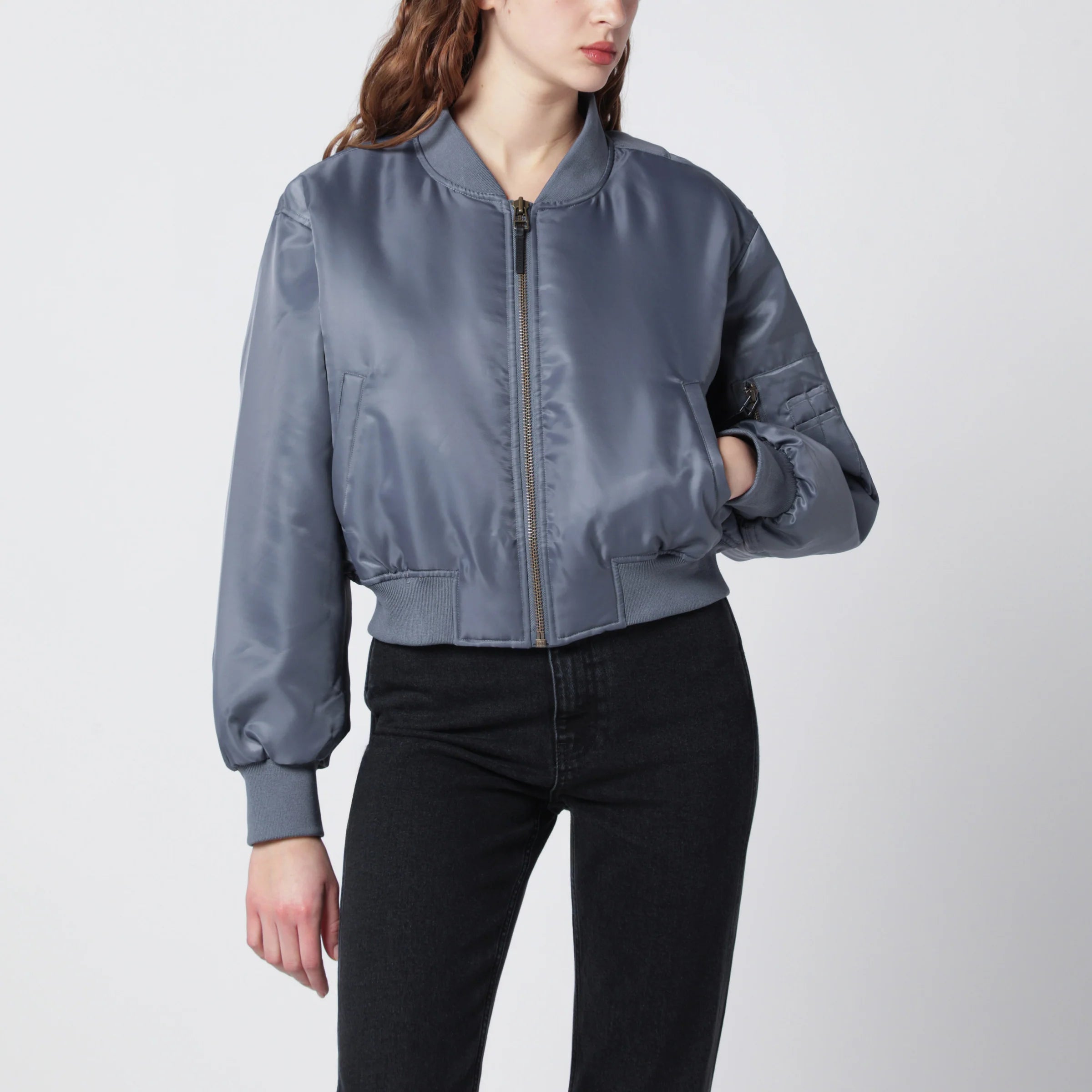 ANINE BING Leon grey cropped bomber jacket