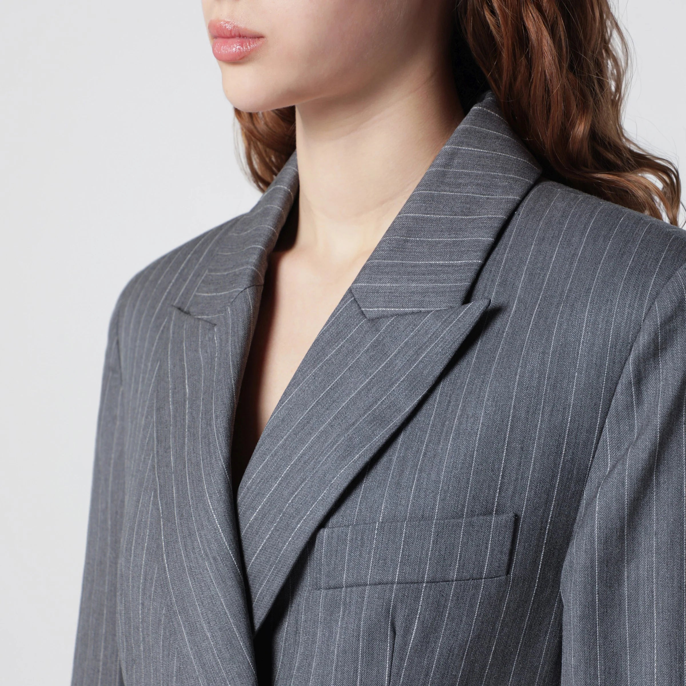 ANINE BING Tiphaine blazer in light grey pinstripe fabric