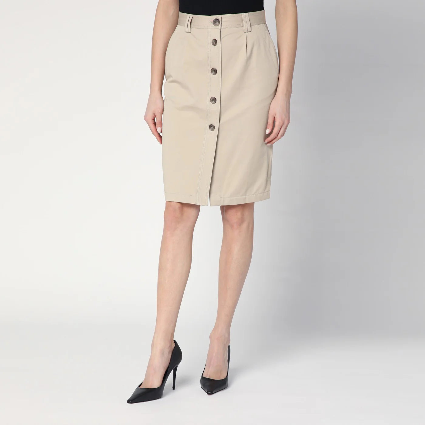 ANINE BING Beige buttoned pencil skirt