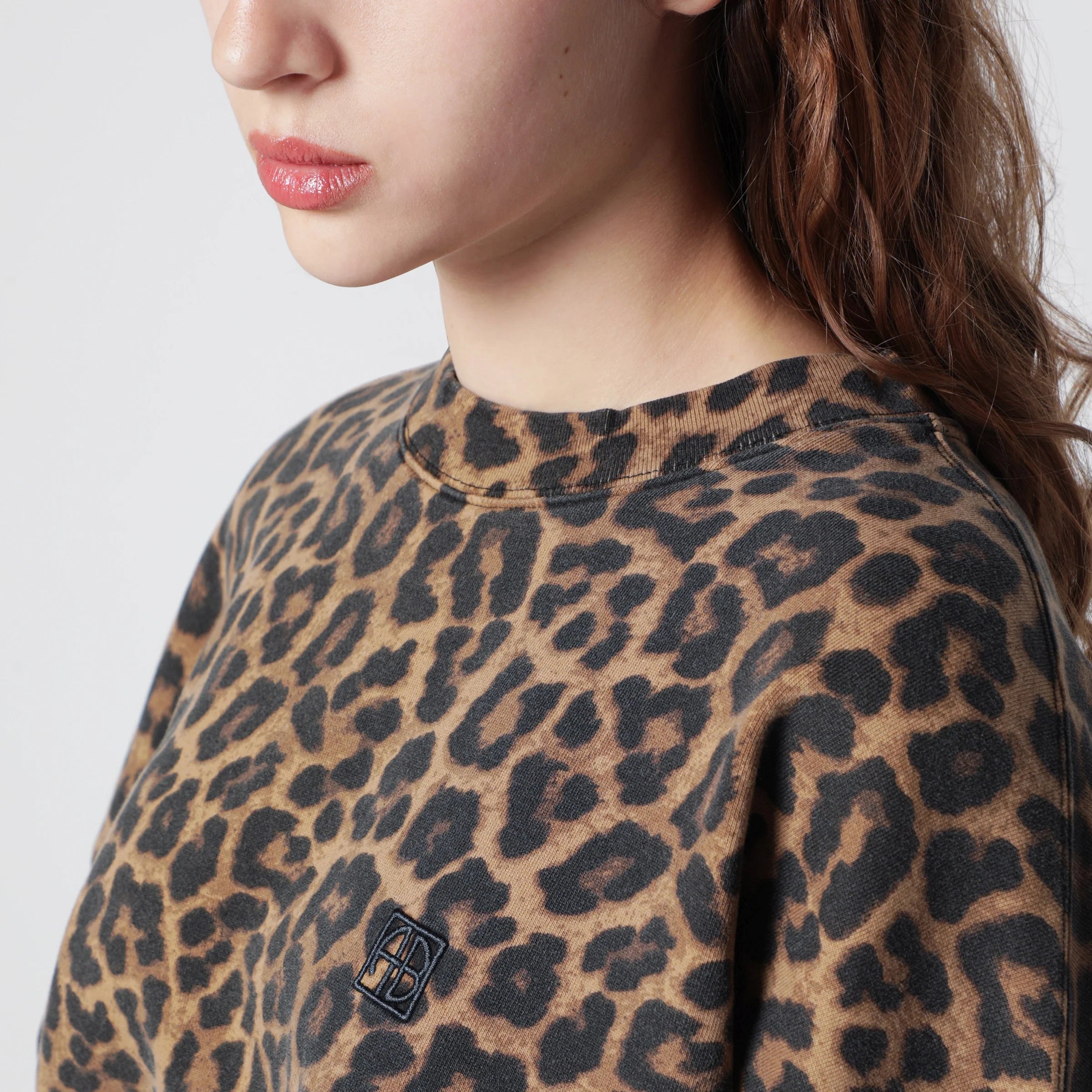 ANINE BING Miles Oversized Sweatshirt With Leopard Print
