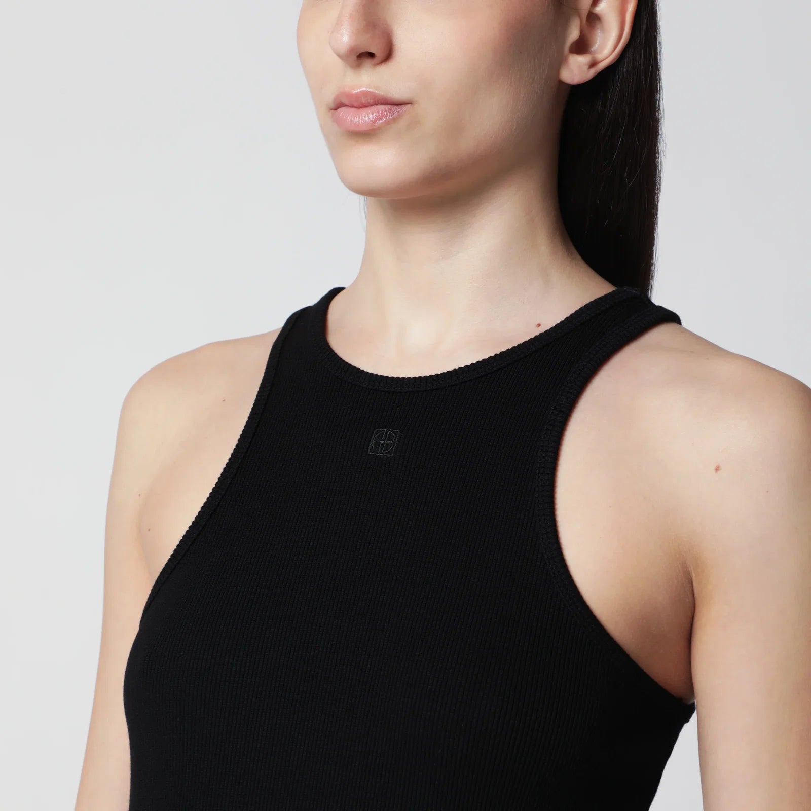 ANINE BING Black ribbed tank top with logo embroidery