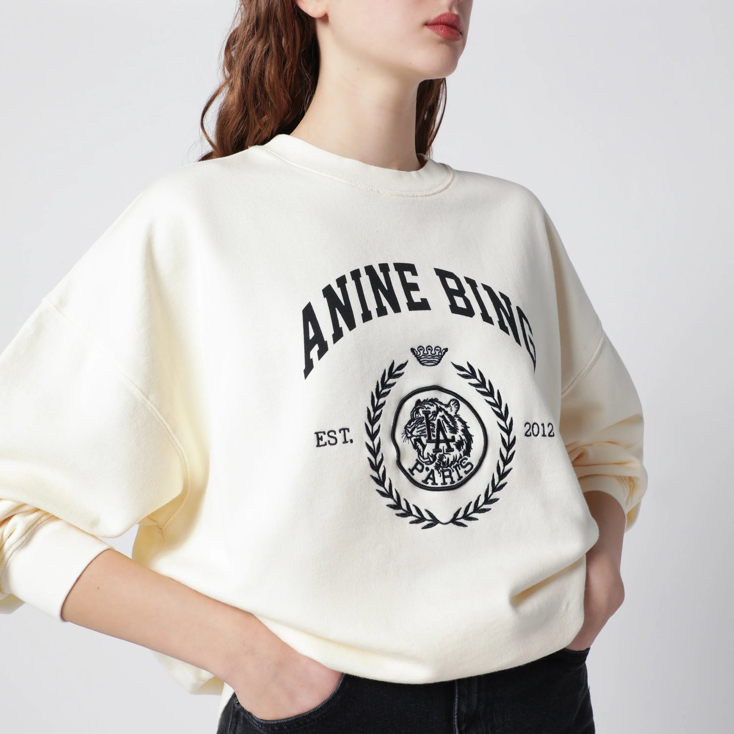 ANINE BING Miles Collegiate cream sweatshirt