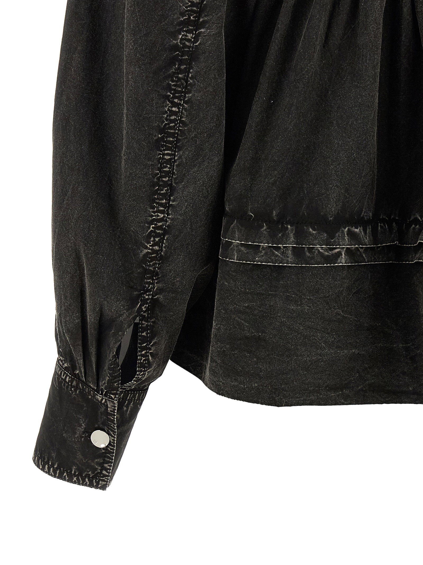 Ganni Black Washed Frill Blouse
