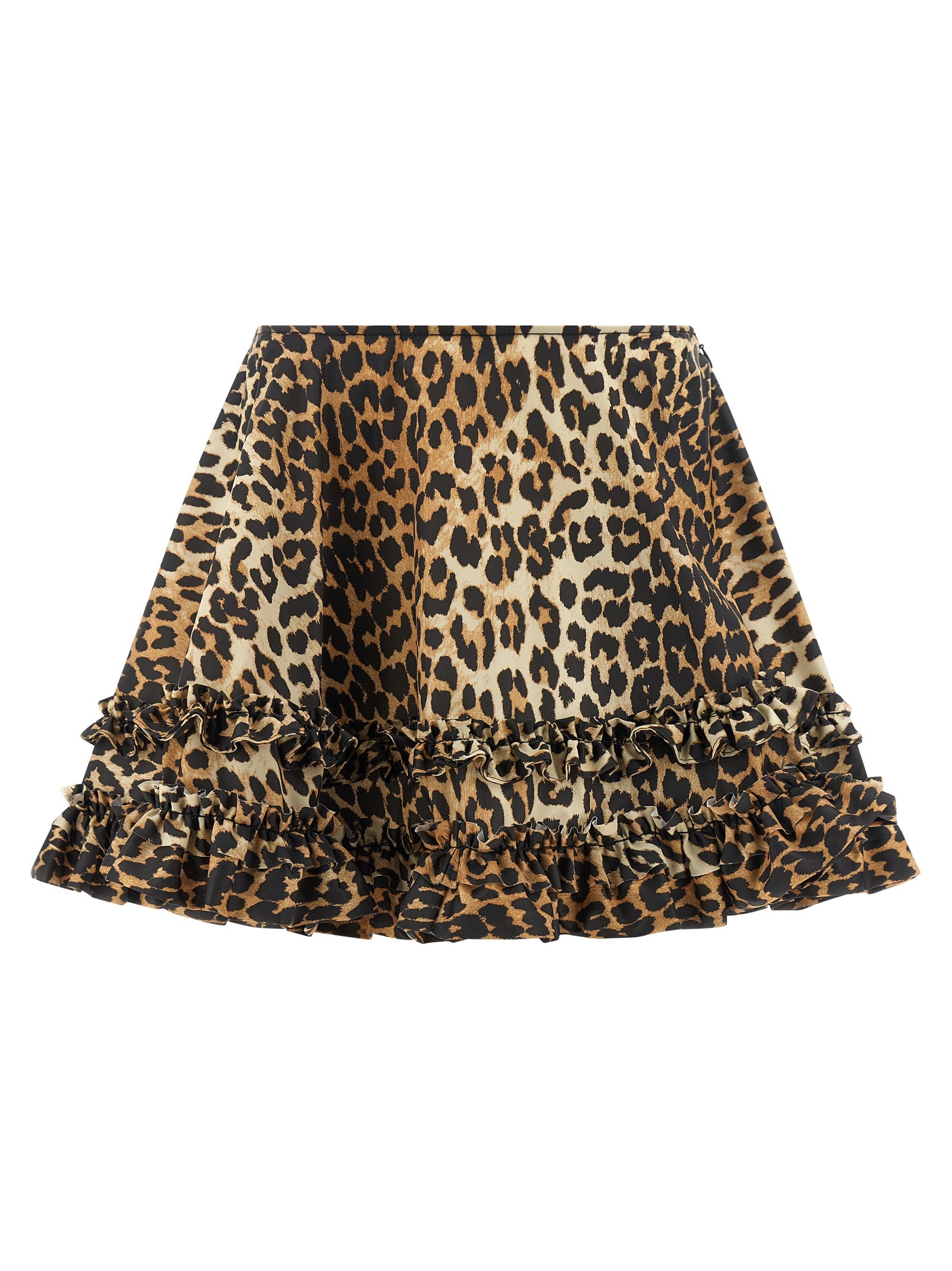Ganni Leopard Duchesse Nylon Mini Frill Skirt