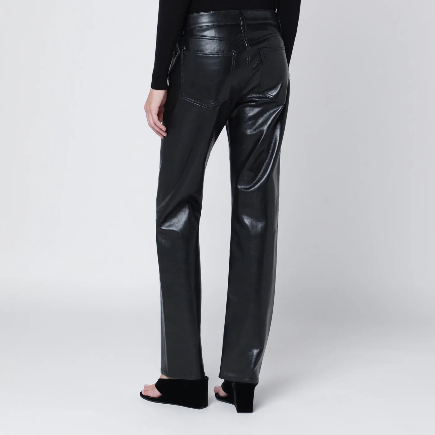 AGOLDE Black faux leather trousers Low Rise Slim