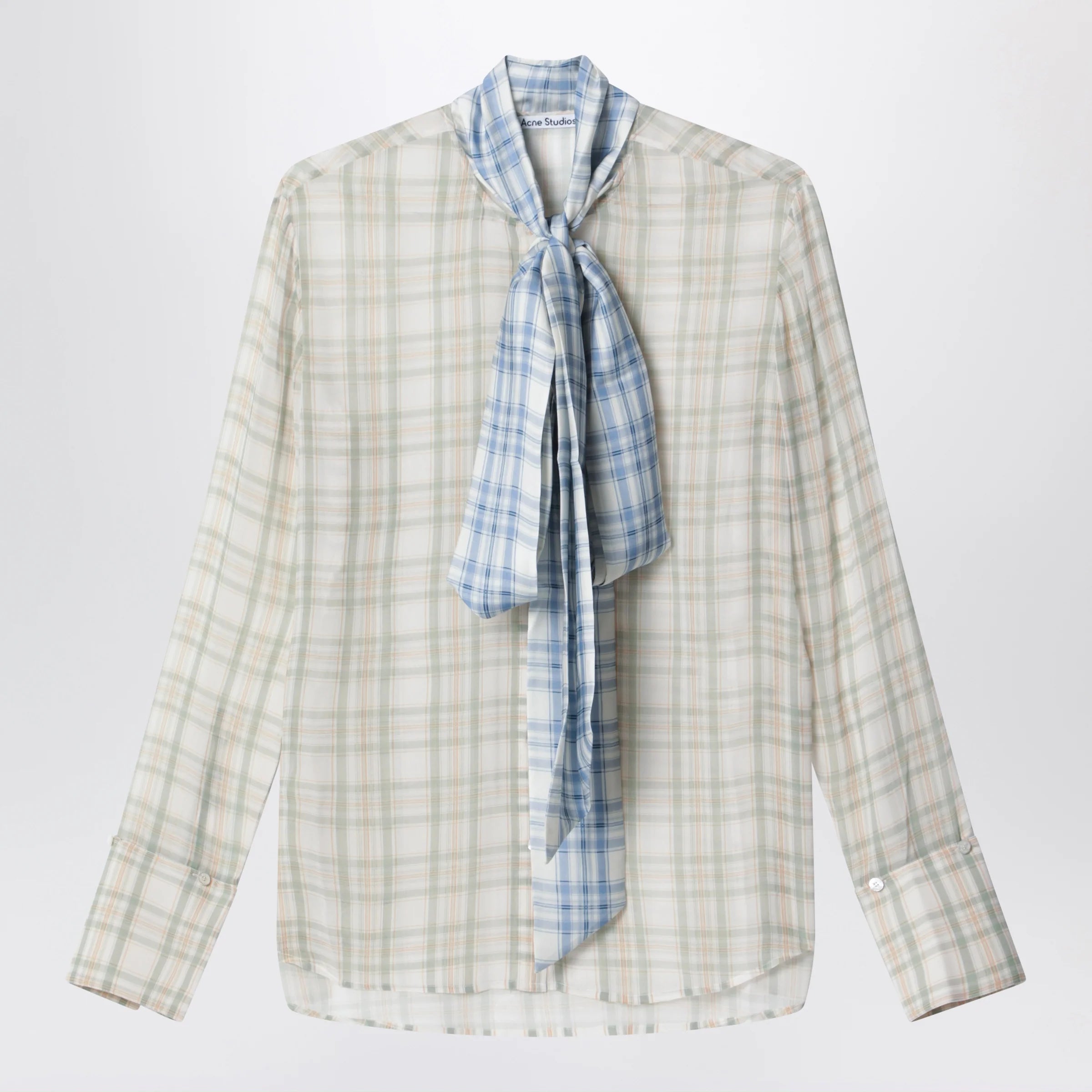 Acne Studios Silk blouse with scarf Green/orange