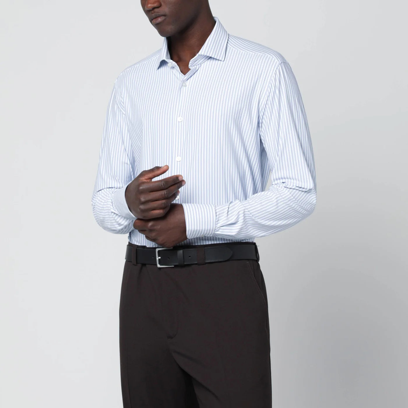 XACUS White striped Active shirt Tailor Fit