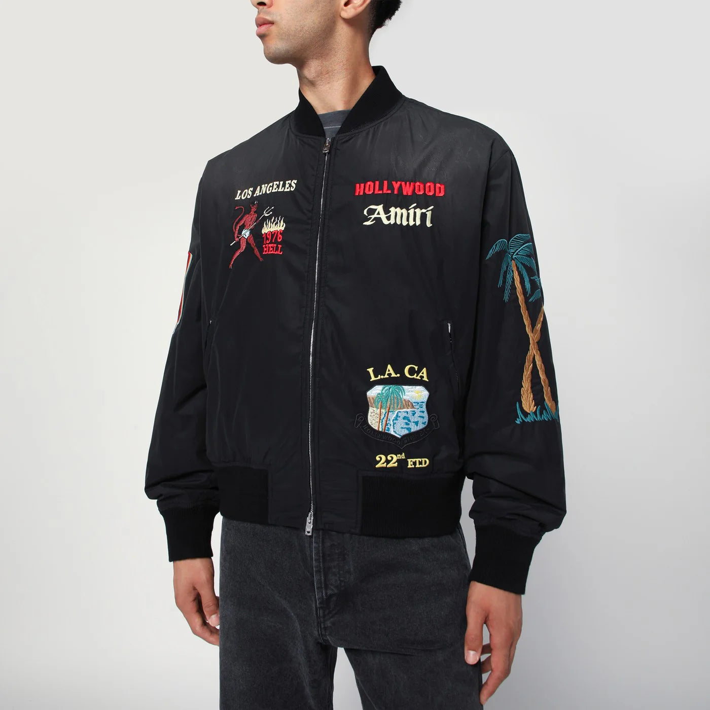 AMIRI Black cotton and nylon bomber jacket